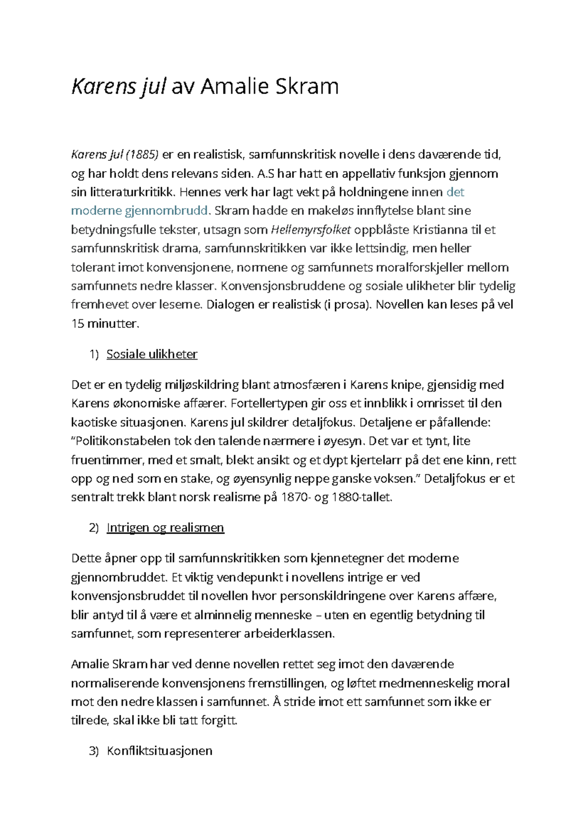 Karens Jul (1885): En Analyse av Samfunnskritikk og Realisme - Studocu