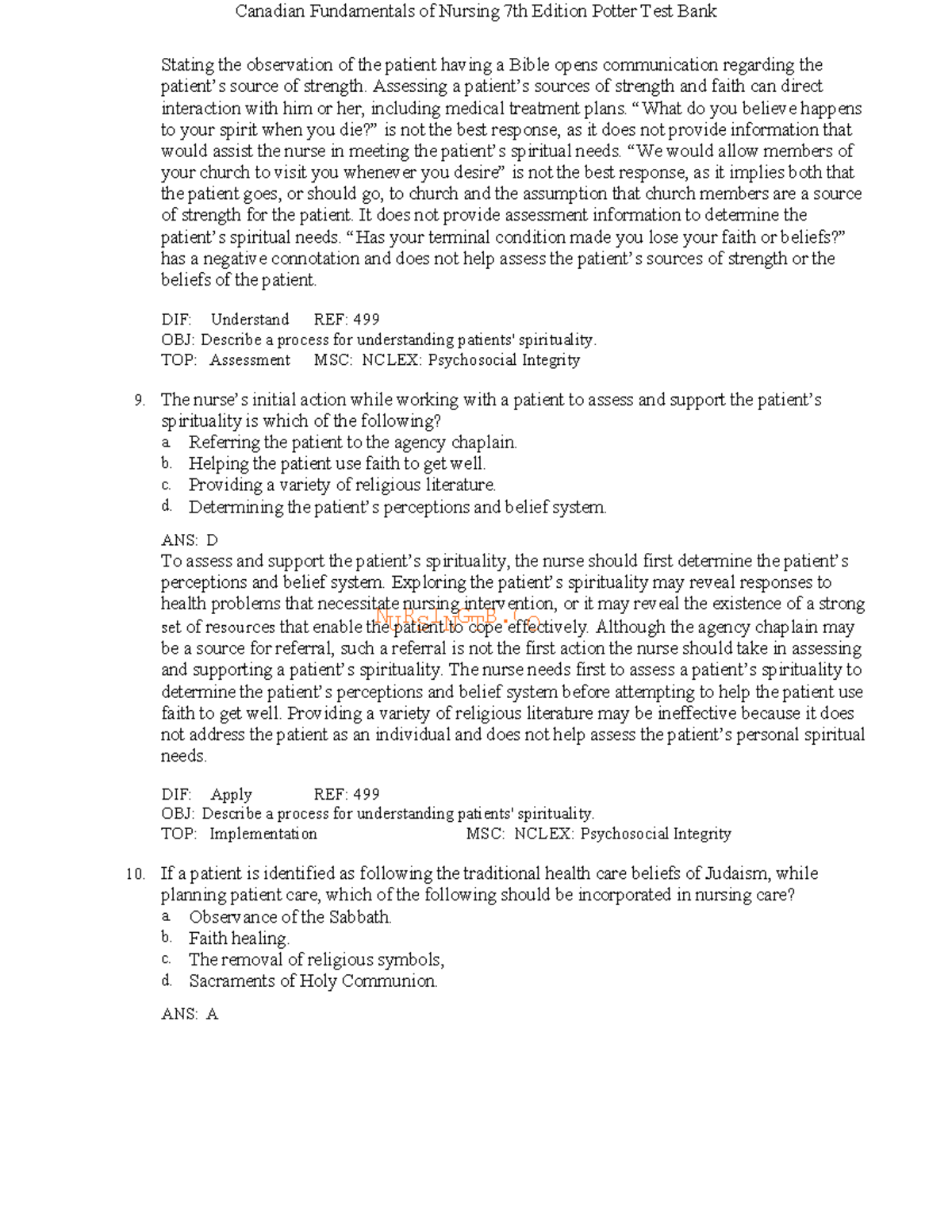 Canadian Fundamentals of Nursing 7th Ed. Potter Test Bank Insights ...
