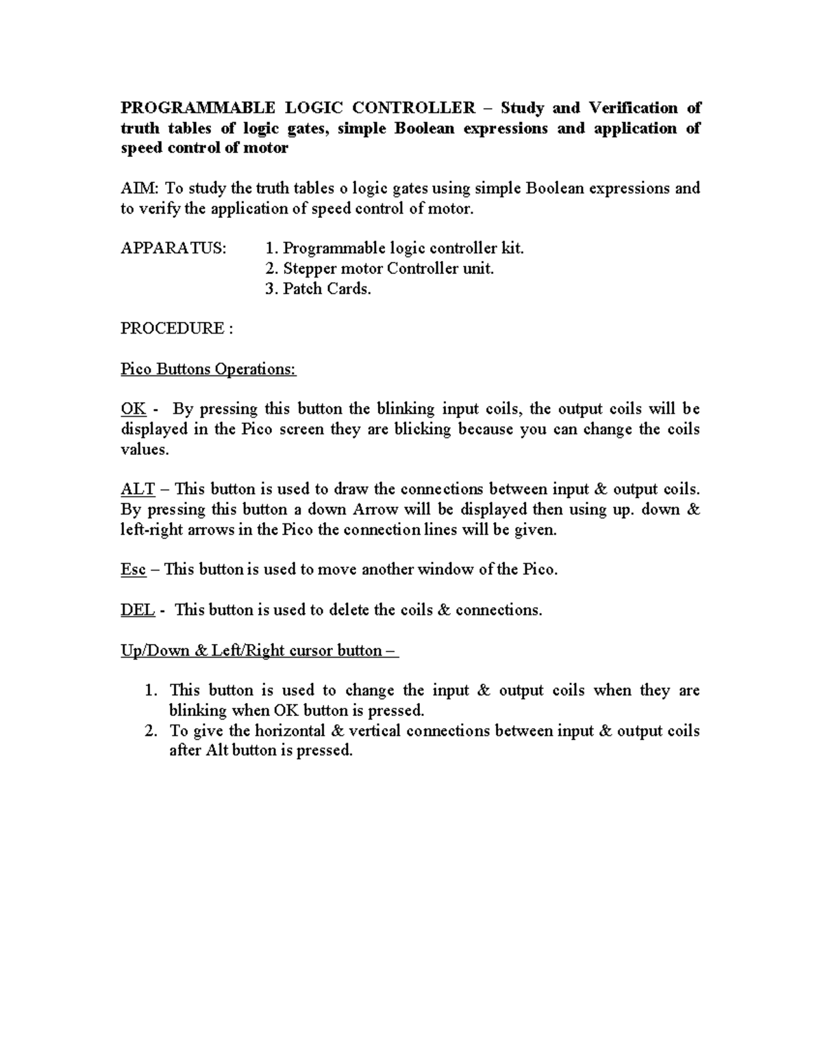 PLC-CS-Lab: Truth Tables and Motor Control Procedures Manual - Studocu