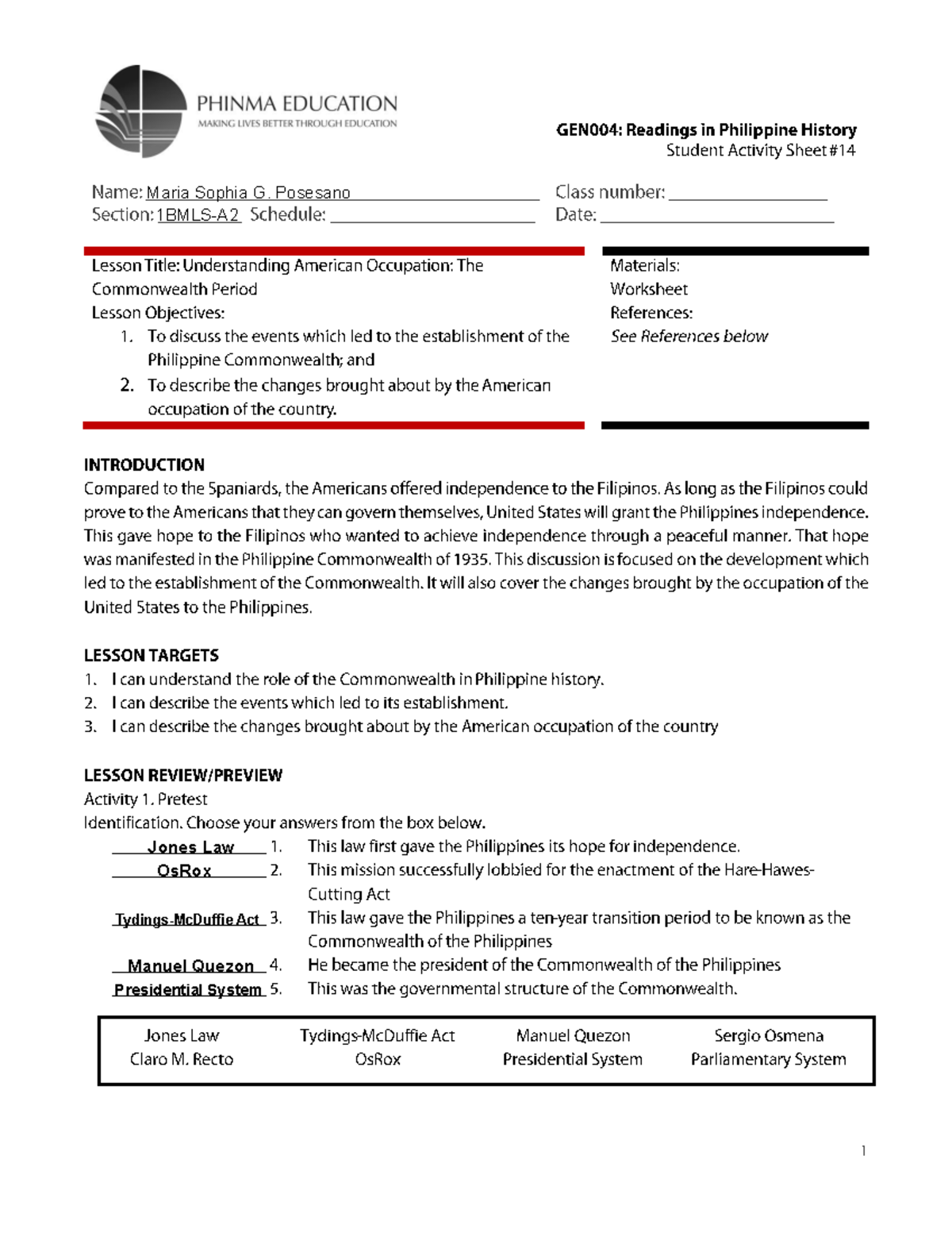 SAS#14-GEN004 - SAS with answers. - Maria Sophia G. Posesano 1BMLS-A ...