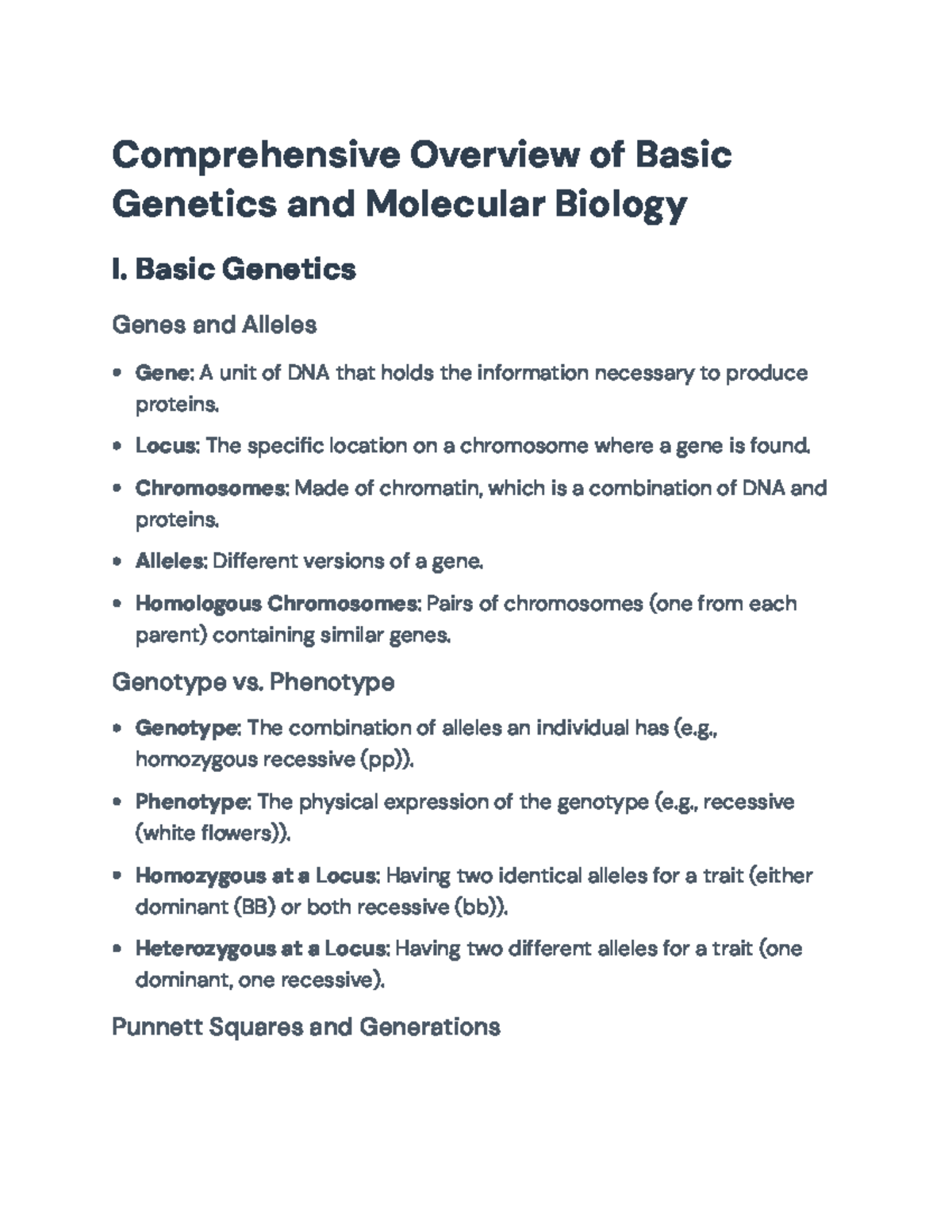 Comprehensive Genetics and Molecular Biology Overview for Course 237B ...
