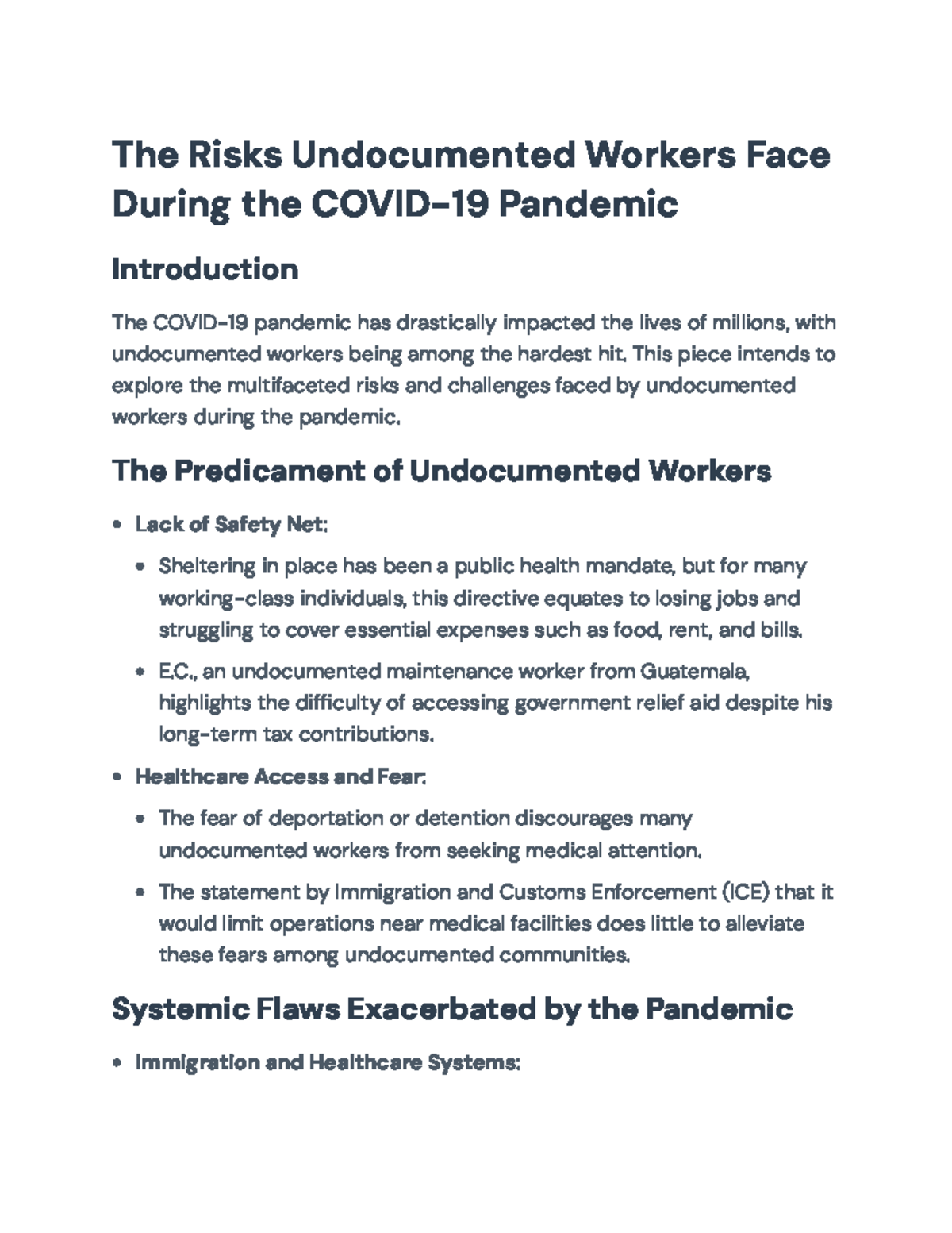 The Risks Faced by Undocumented Workers During COVID-19 Pandemic - The ...