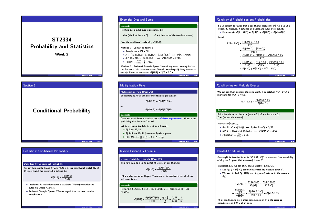 ST2334 Probability and Statistics B: Week 2 Conditional Probability ...