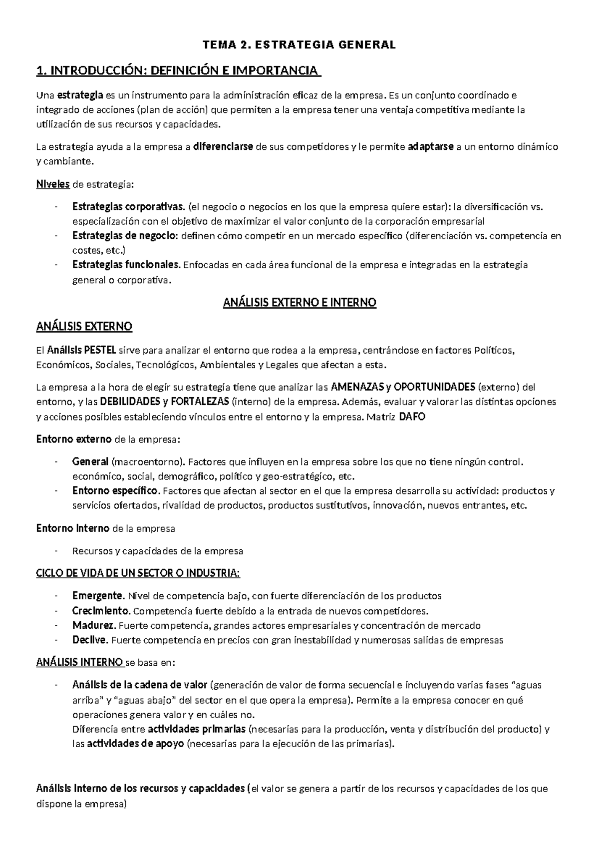 TEMA 2. Estrategia General: Análisis y Competitividad Empresarial - Studocu