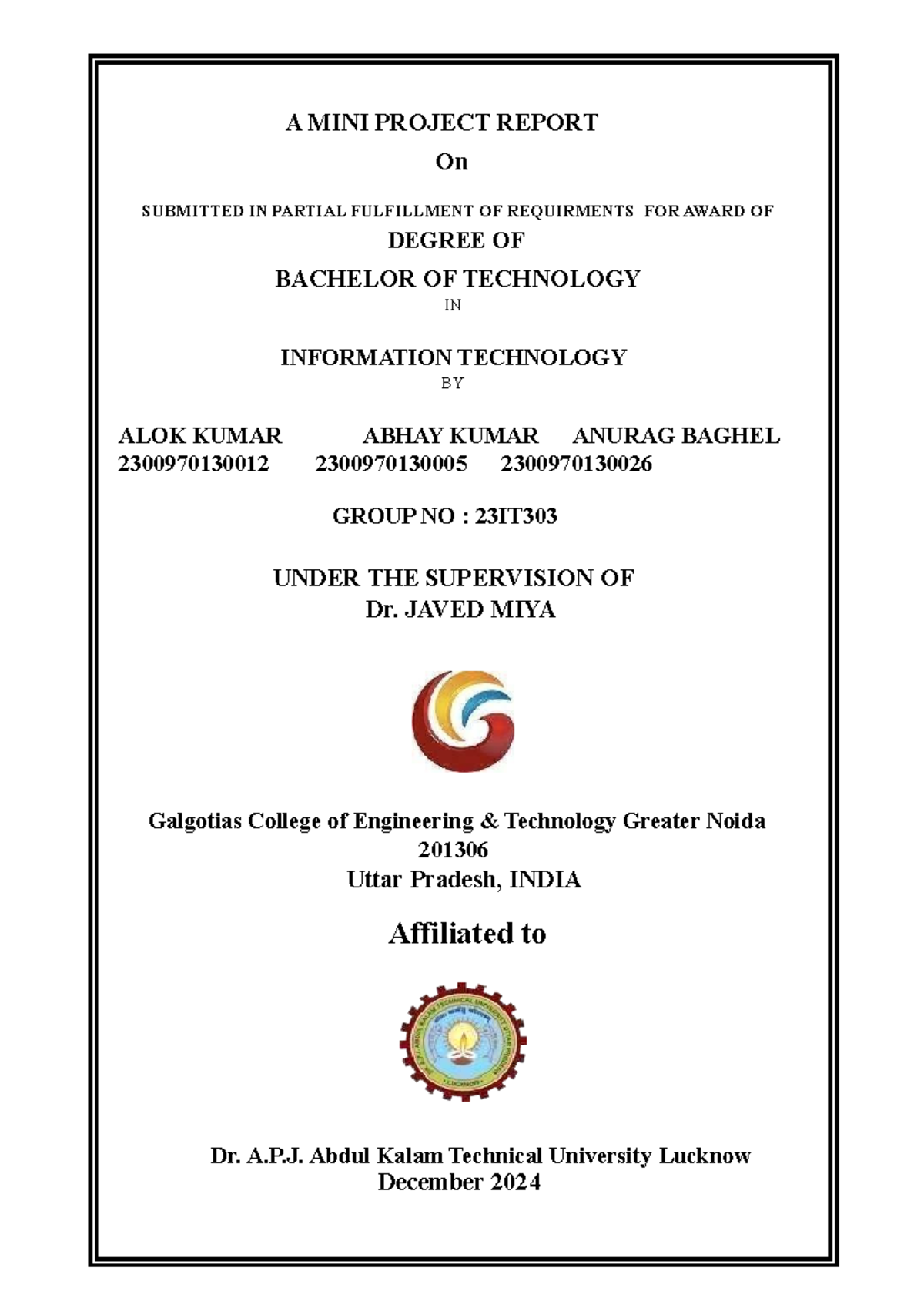 Proj - It's a project - A MINI PROJECT REPORT On SUBMITTED IN PARTIAL ...