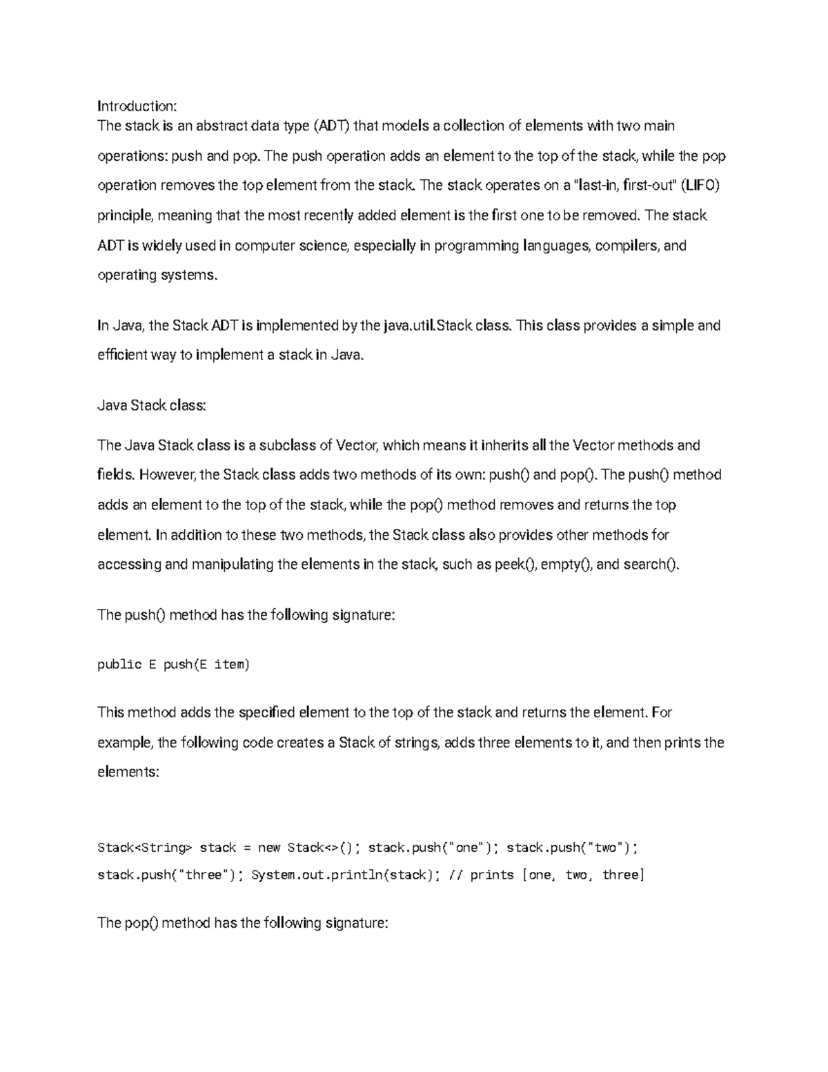 The Stack ADT - Introduction: The stack is an abstract data type (ADT ...