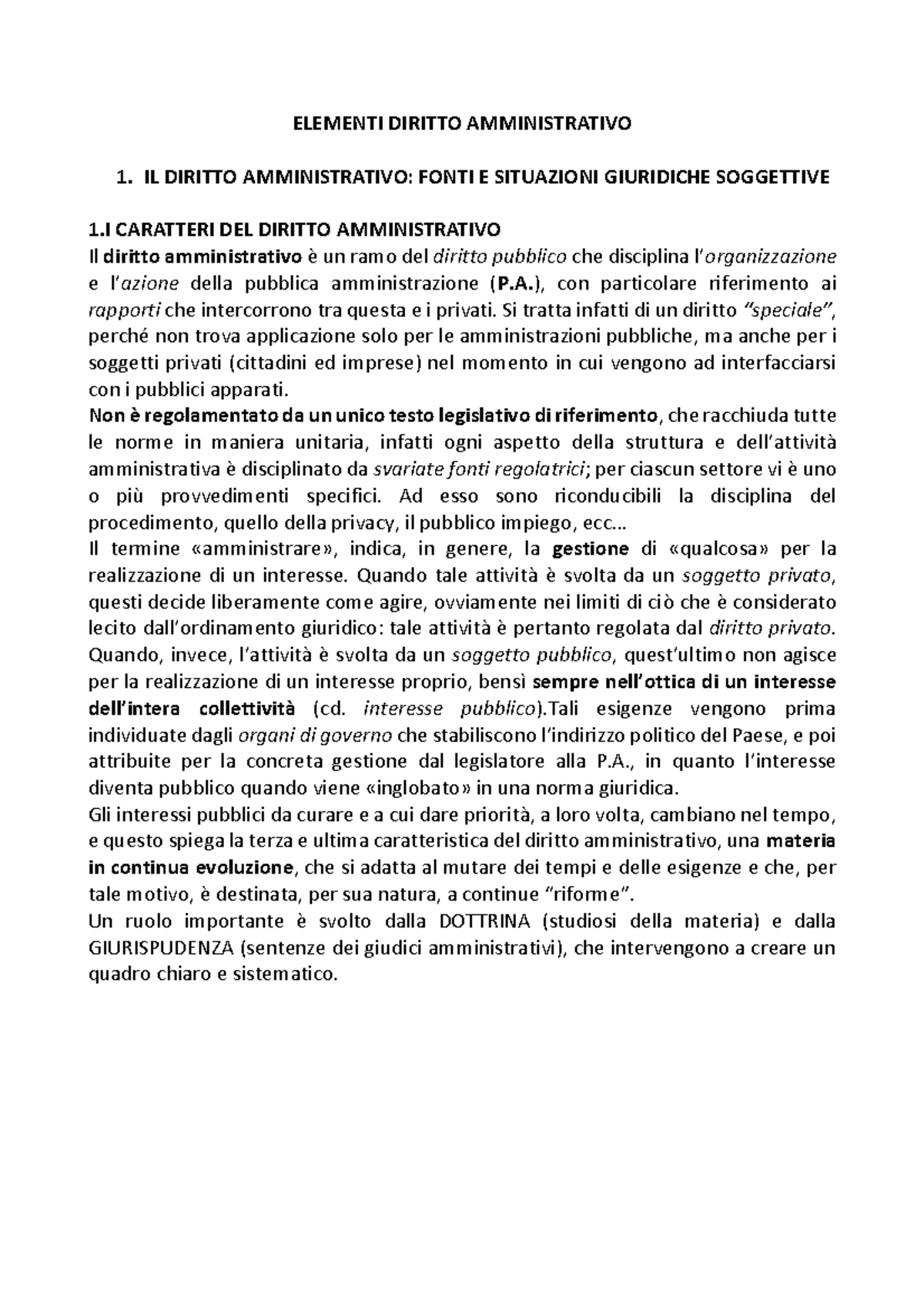 Elementi di Diritto Amministrativo: Fonti, Funzioni e Organizzazione - Document Preview