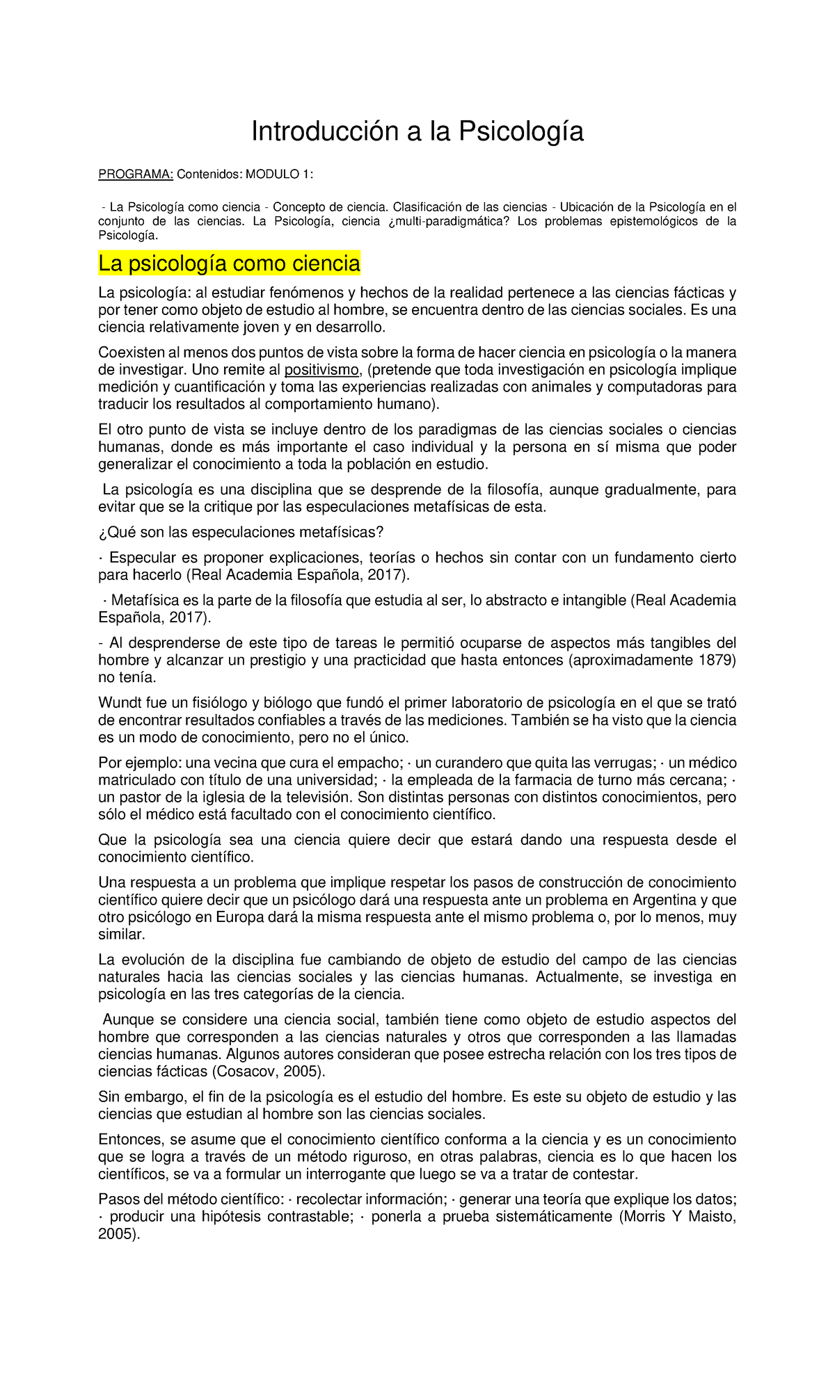 Introducción a la Psicología: Un Resumen Completo de Módulo 1 - Studocu