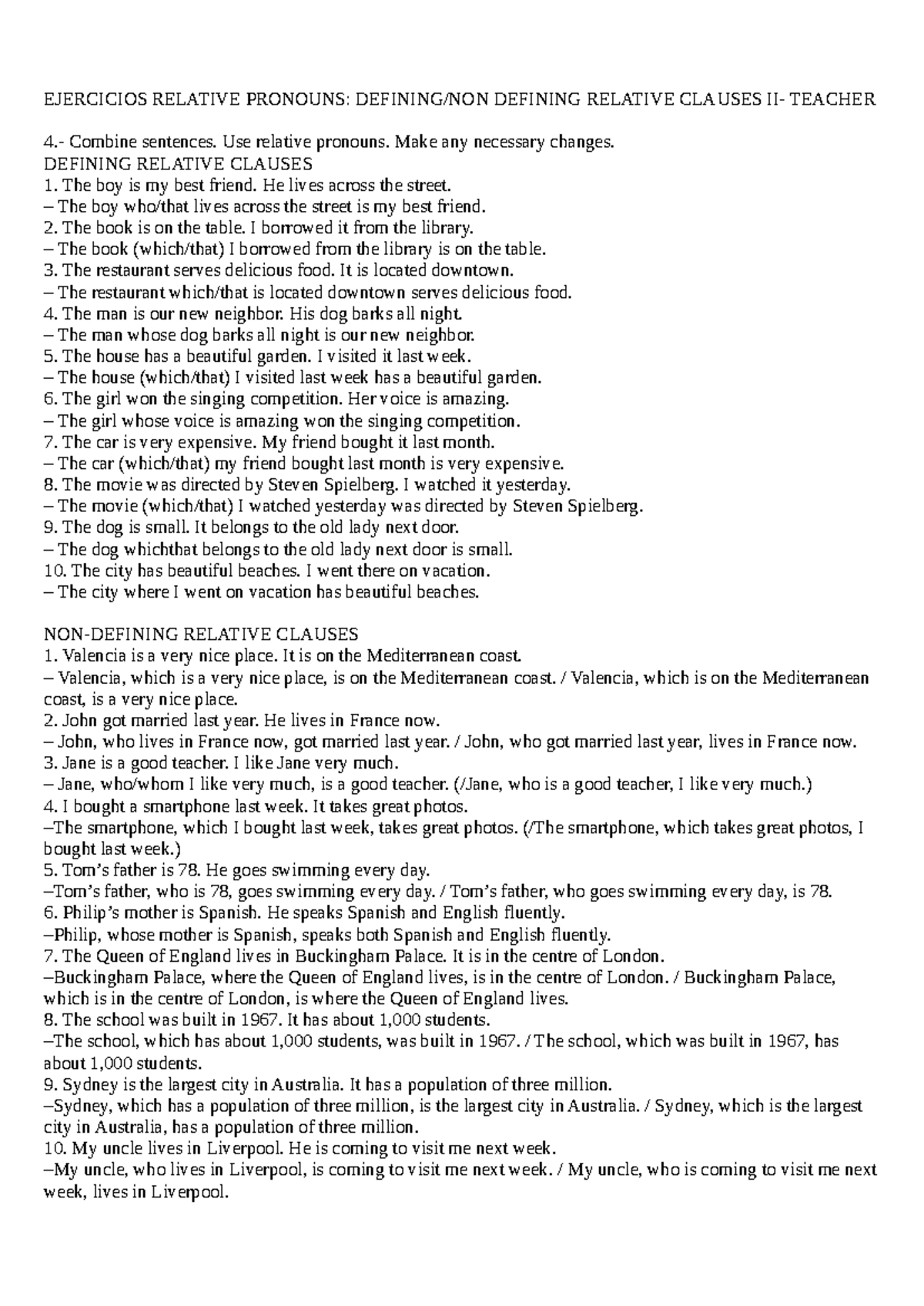 Exercises on Relative Pronouns II - Teacher Guide - Studocu