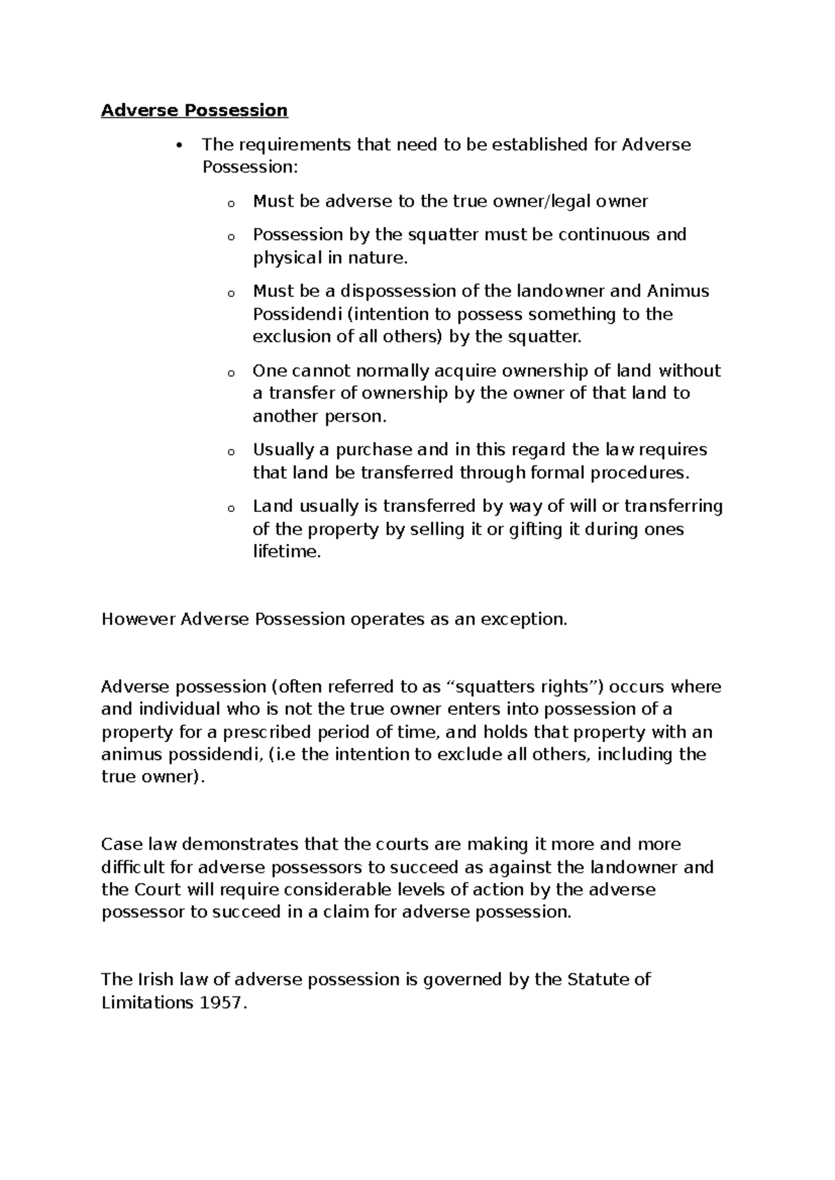 Adverse Possession: Key Concepts and Legal Framework (LAW 101) - Studocu