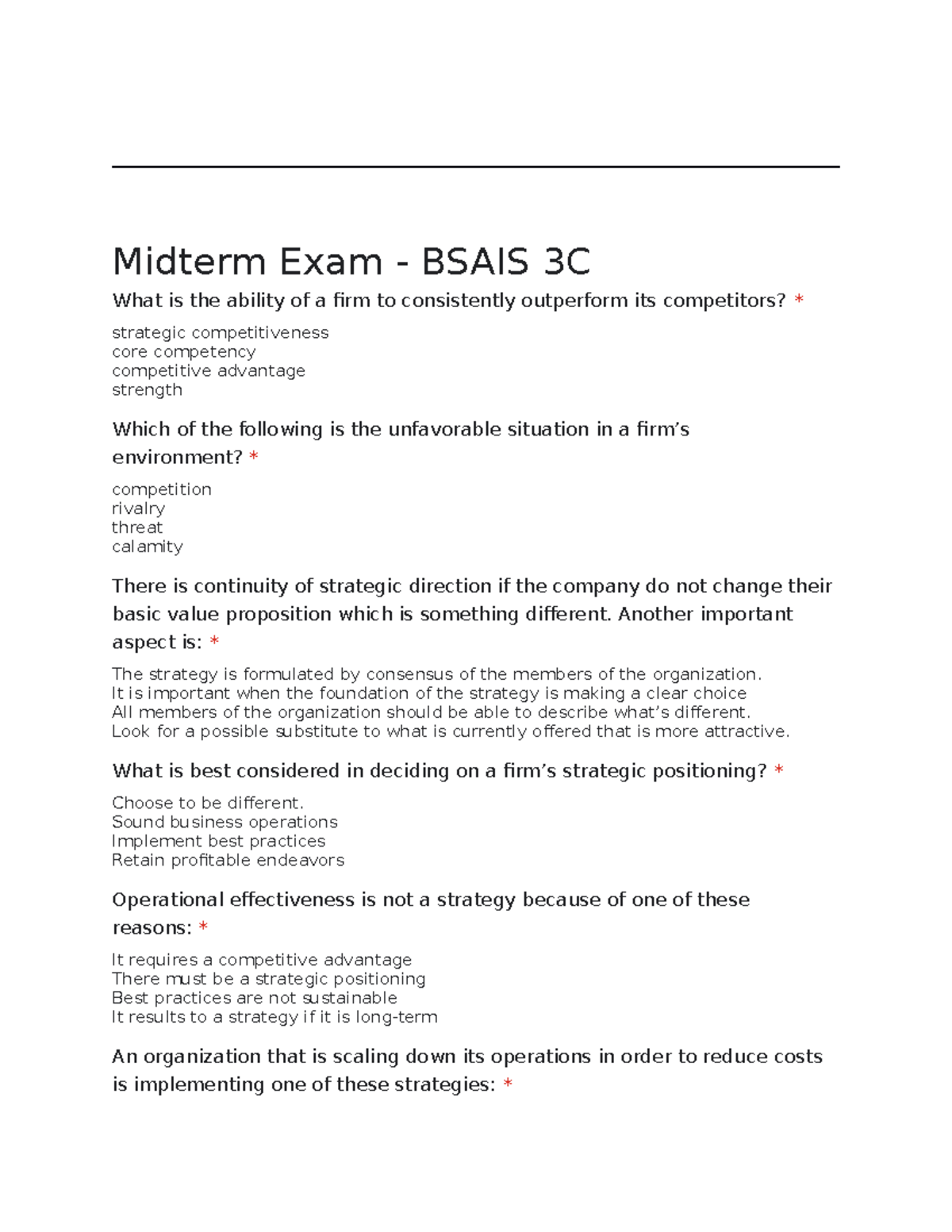Midterm Exam Notes for BSAIS 3C: Strategic Management Concepts - Studocu