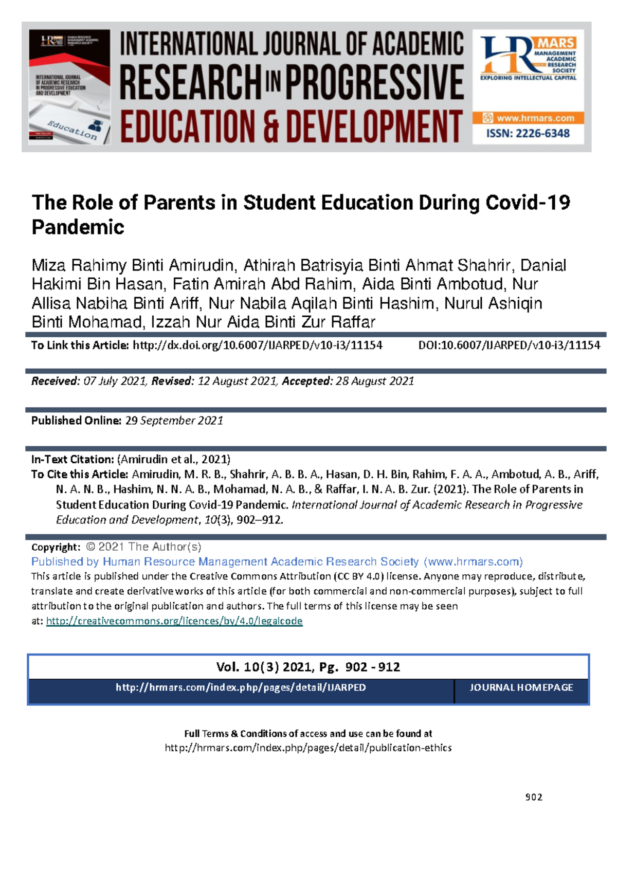 The Role of Parents in Student Education During COVID-19: A Study - Studocu