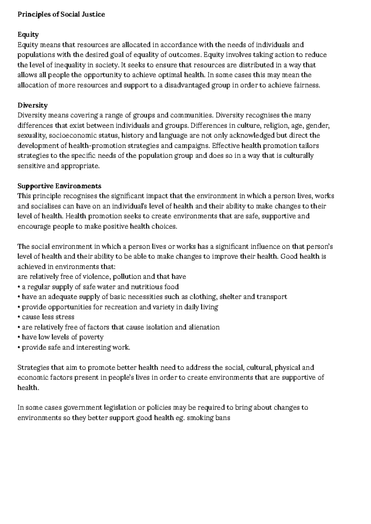Principles of Social Justice: Equity, Diversity, and Supportive ...