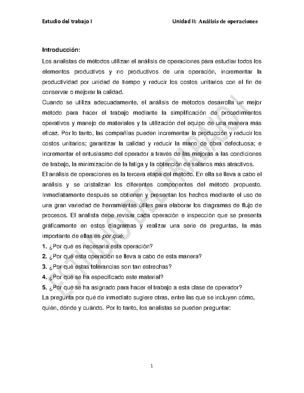 Unidad 2: Análisis de Operaciones para Mejorar la Productividad y Calidad - Document Preview