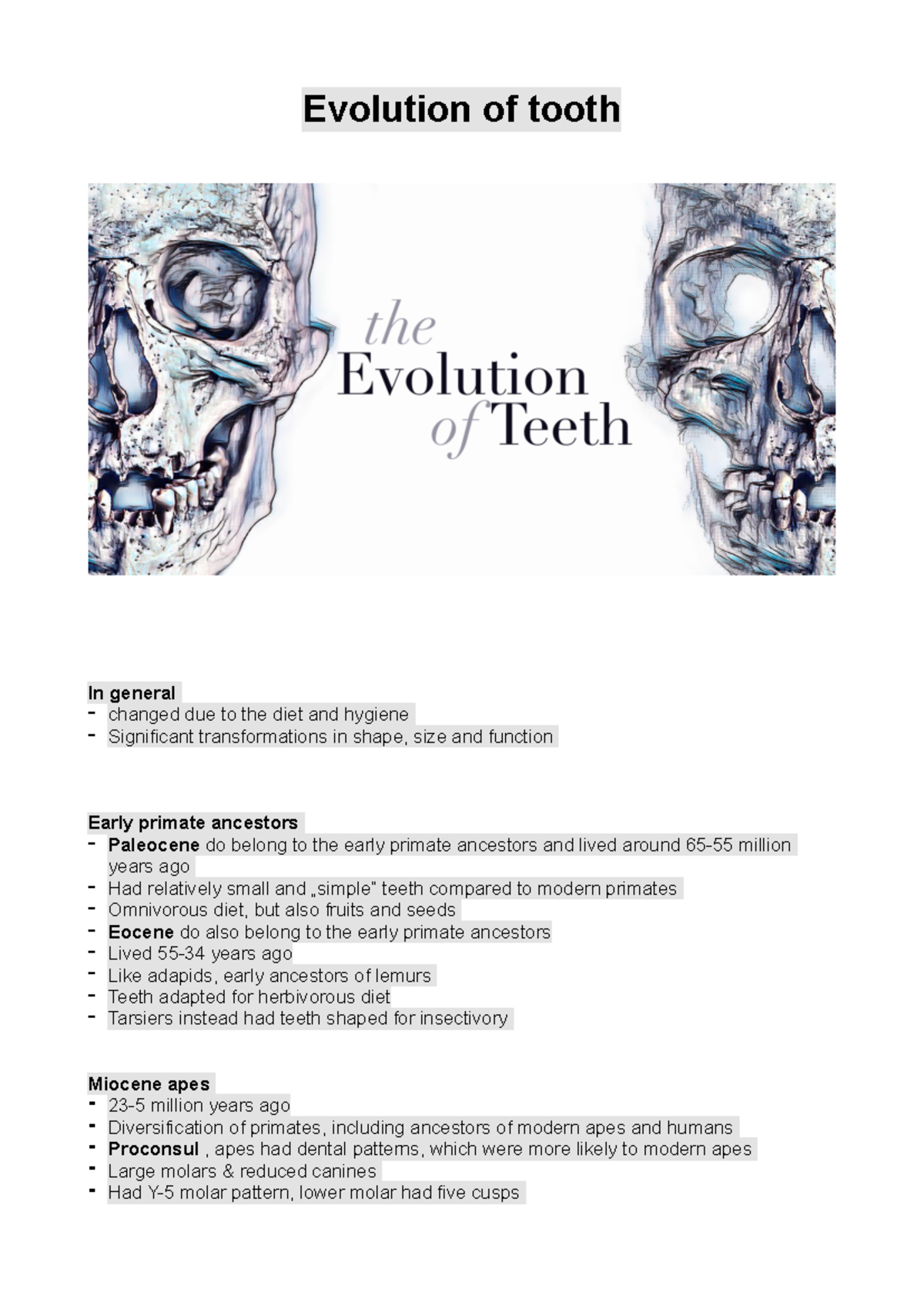 Evolution of tooth - Studocu