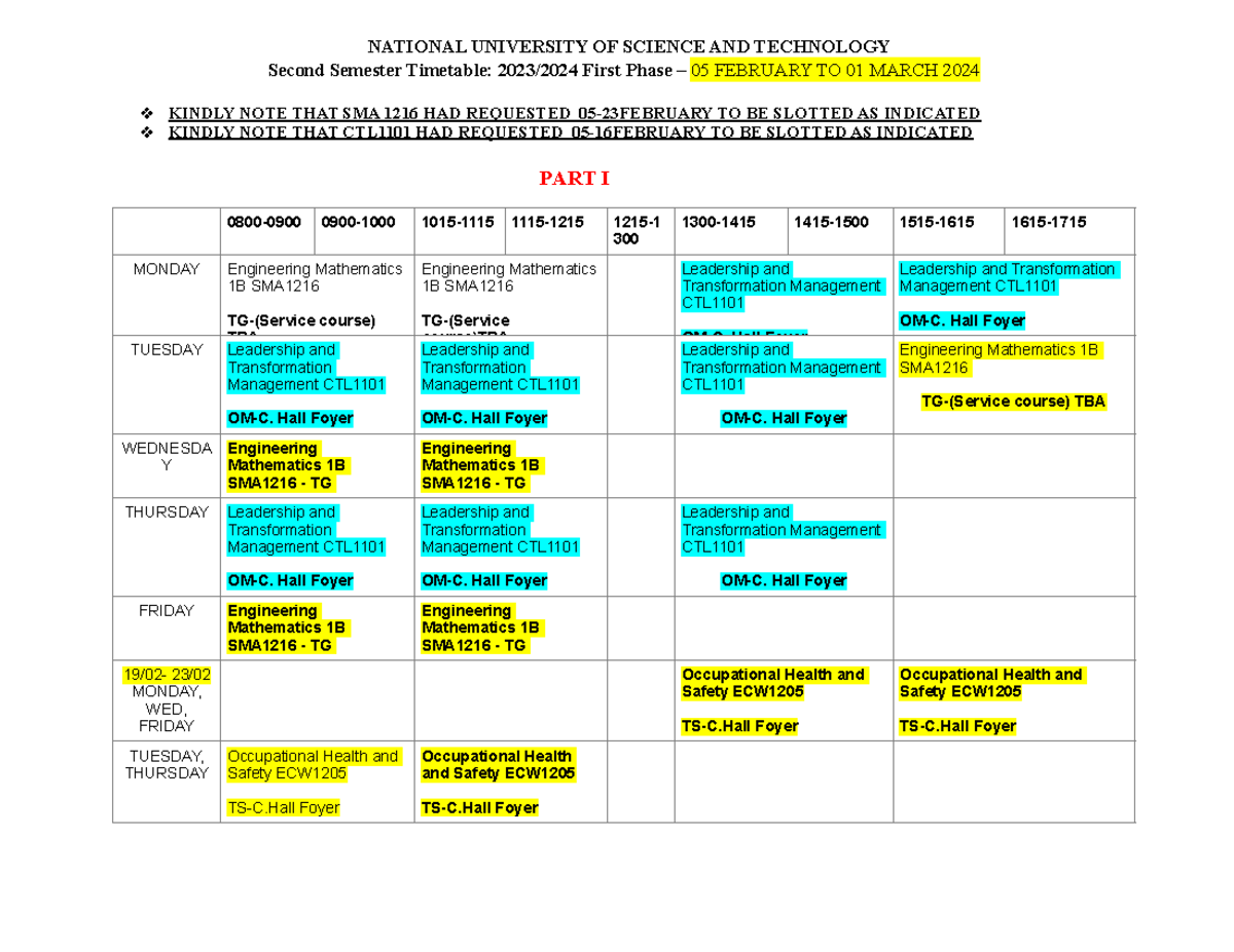 Timetable - Hall Foyer Leadership and Transformation Management CTL OM ...