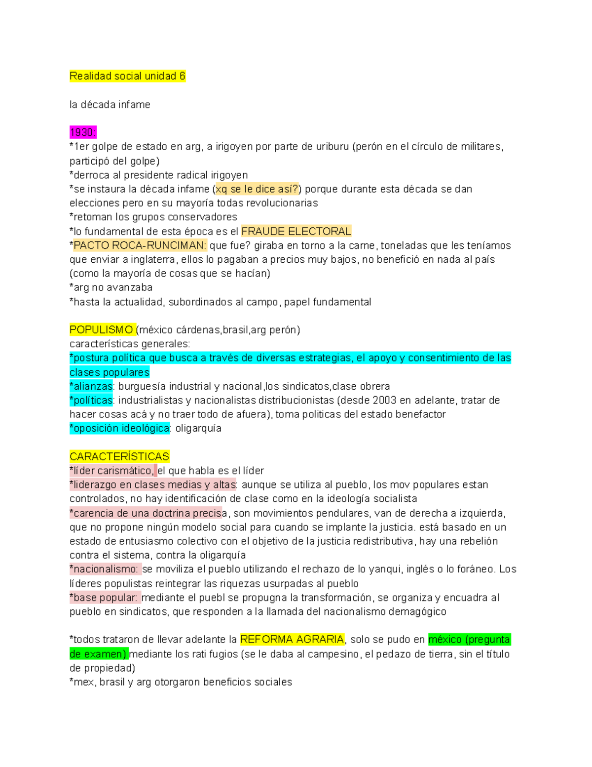 Realidad Social Unidad 6: La Década Infame y el Populismo en Argentina ...