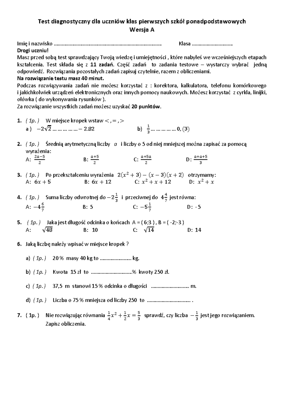 Test Diagnostyczny Z Matematyki Klasa 6 Gwo www.studocu.com
