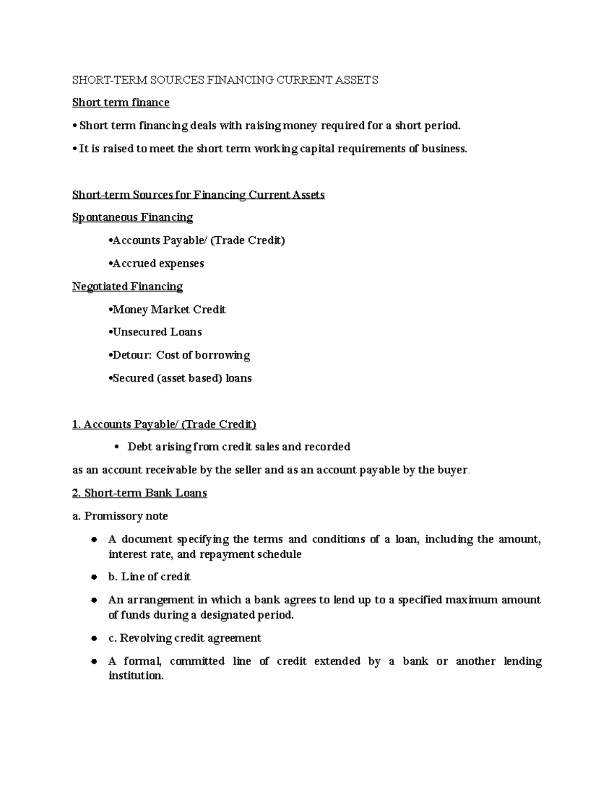 Short-Term Financing Sources for Current Assets - Key Insights - Studocu