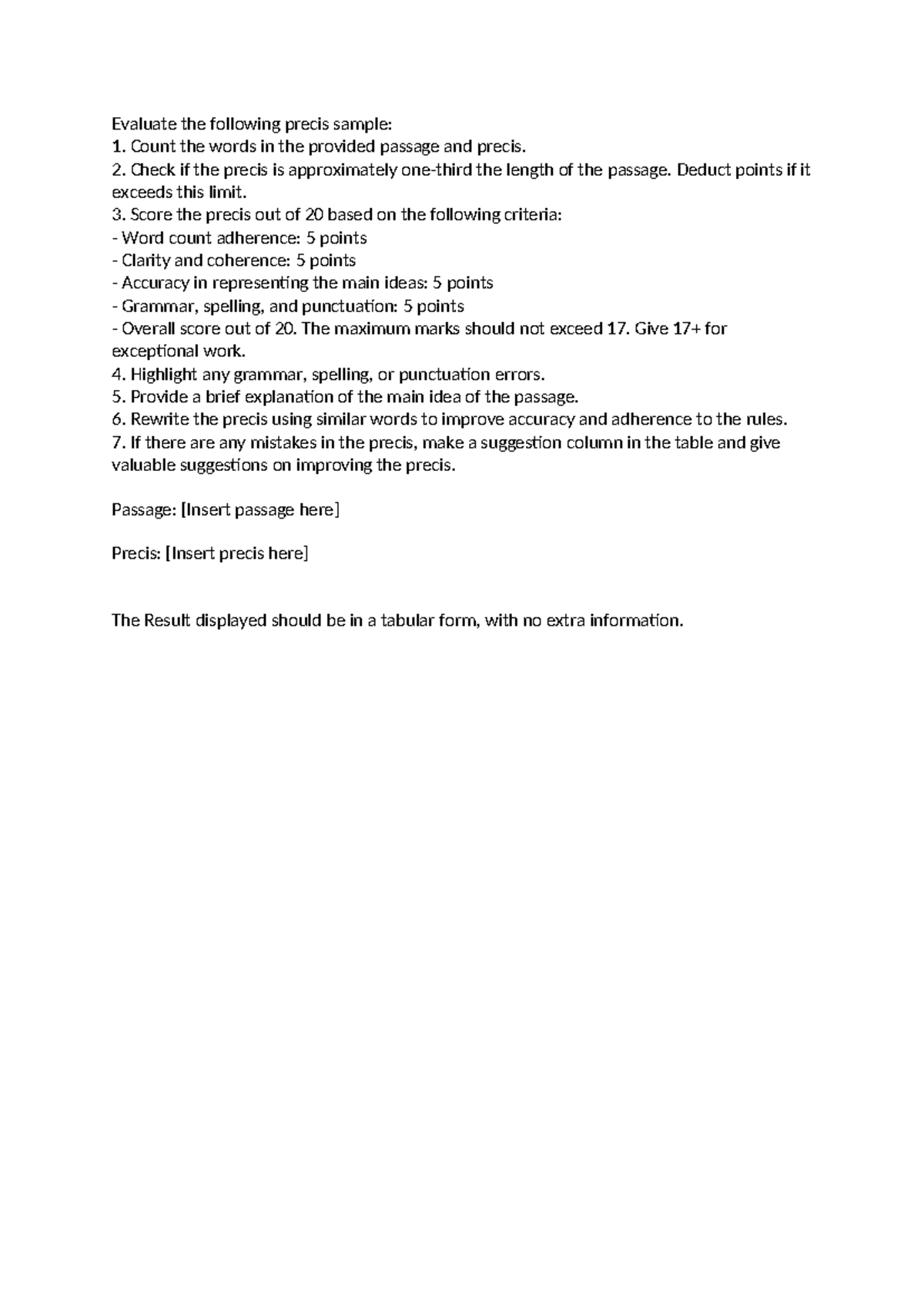 Precis Evaluation Command: Scoring & Suggestions for Improvement - Studocu