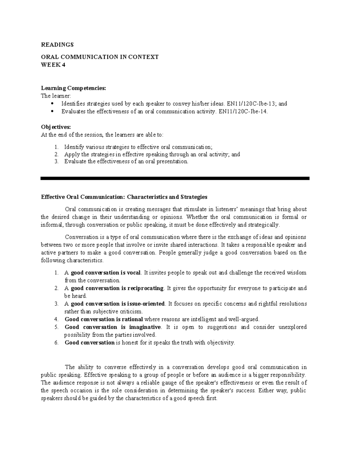 OC - WEEK 4 - Strategies for Effective Oral Communication - Studocu