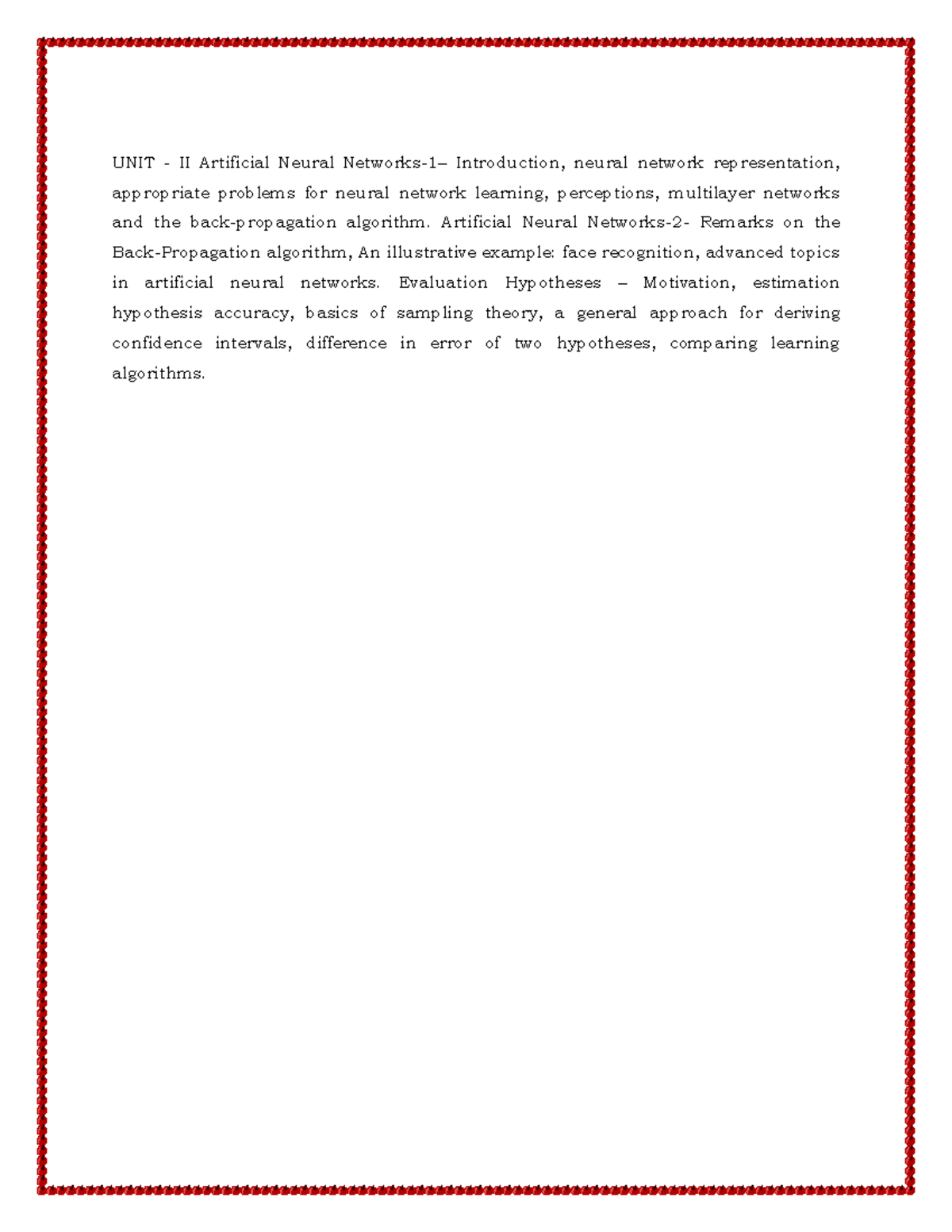 Unit 2 ML: Lecture Notes on Artificial Neural Networks and ...