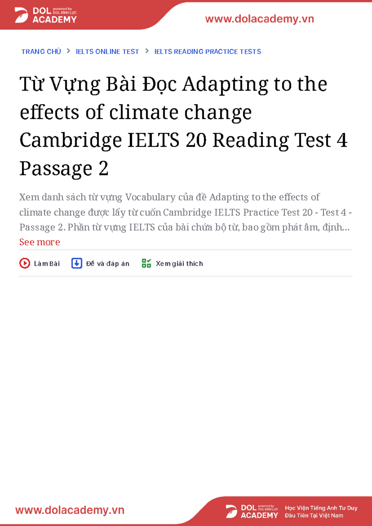 Cambridge IELTS 20 Reading Test 4: Vocabulary on Climate Change - Studocu