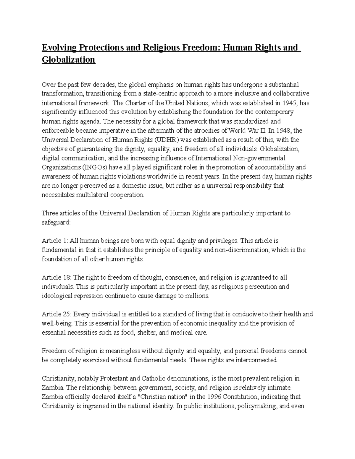 Evolving Protections & Religious Freedom: Human Rights in Globalization ...
