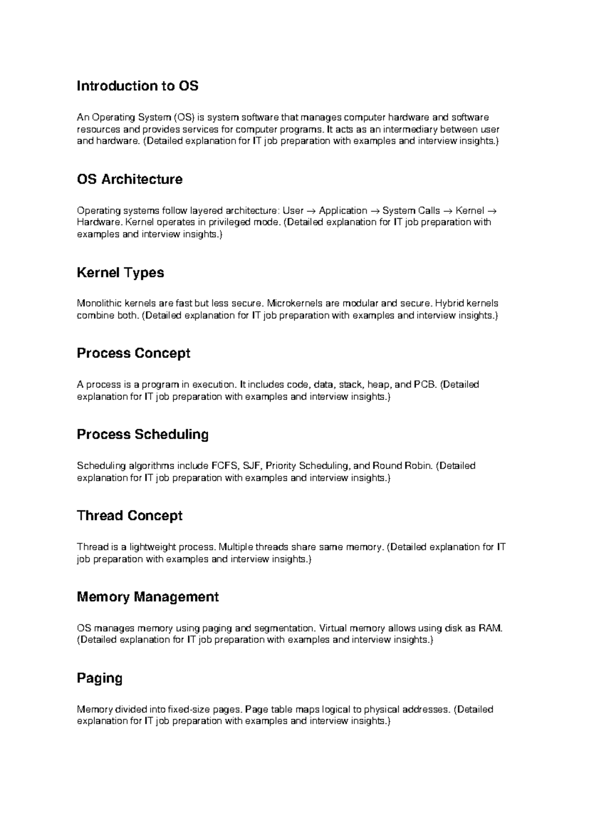 OS Detailed Notes-1: Comprehensive Overview of Operating Systems - Studocu