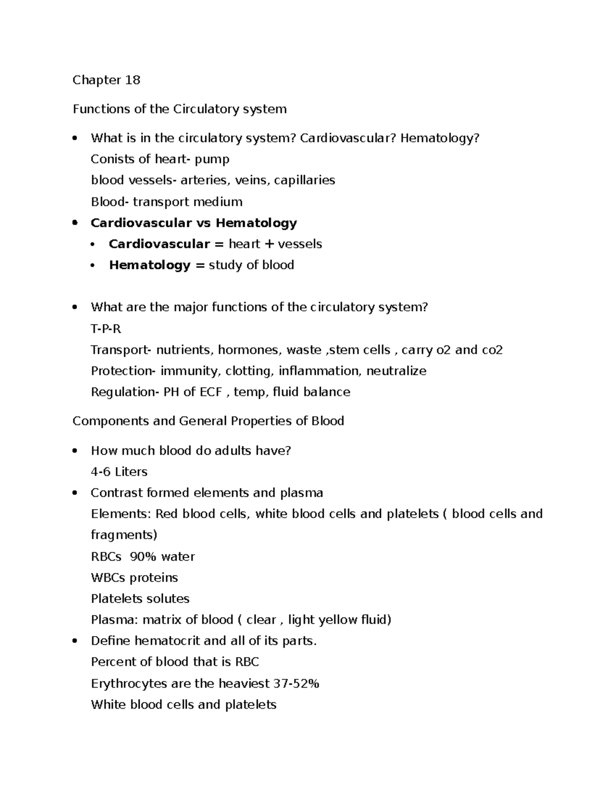 Chapter 18 Study Guide: Functions of the Circulatory System - Studocu