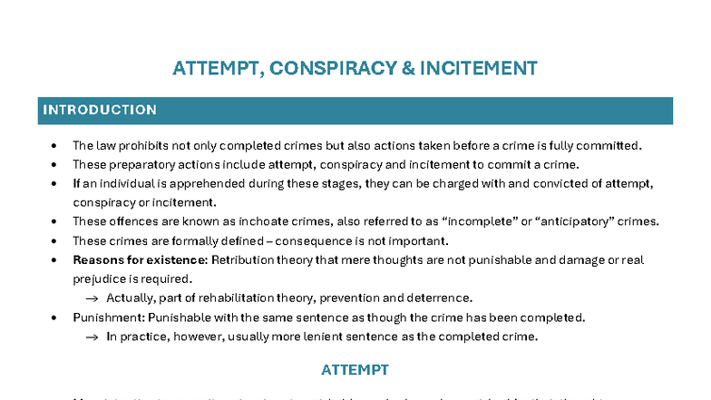 PBL 420 - Inchoate Crimes: Attempt, Conspiracy, and Incitement Overview ...
