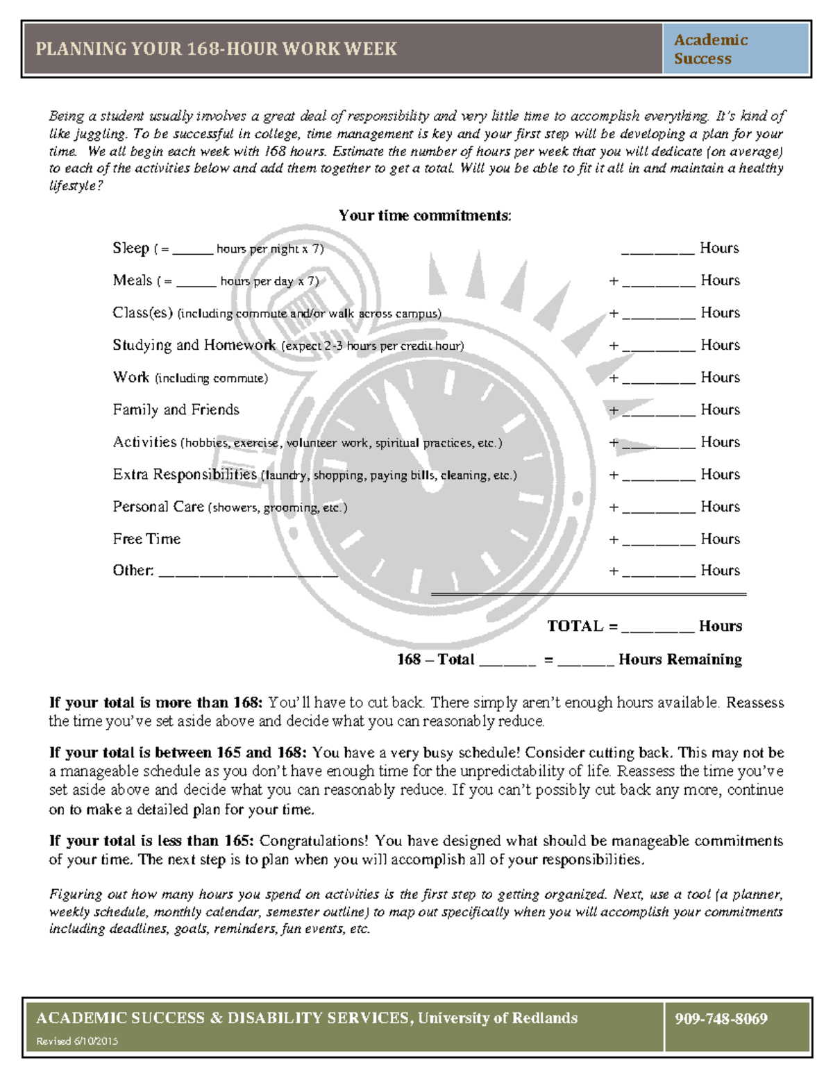 Planning Your 168-Hour Week: A Time Management Guide - Studocu