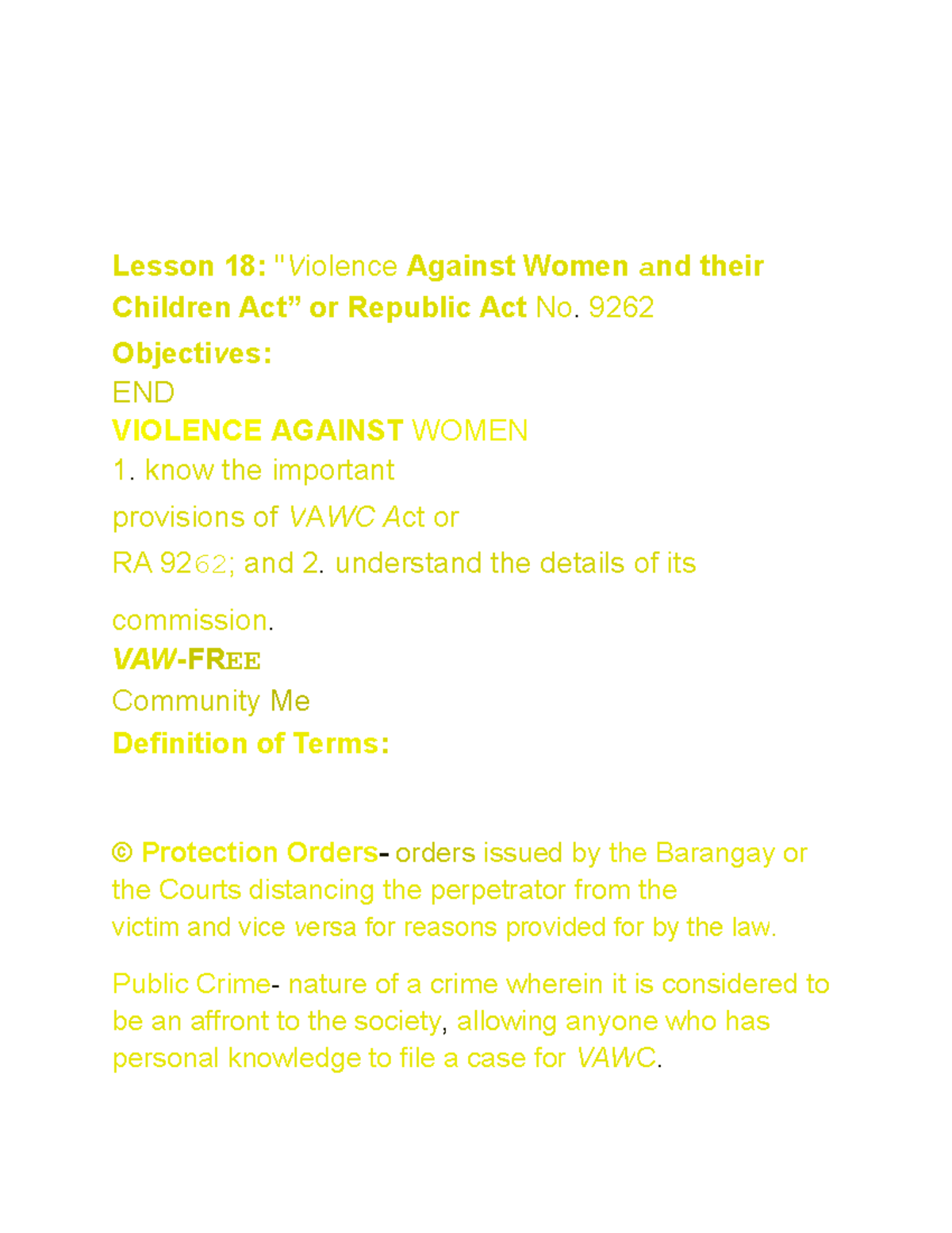 Lesson 18: Understanding the Violence Against Women and Children Act ...