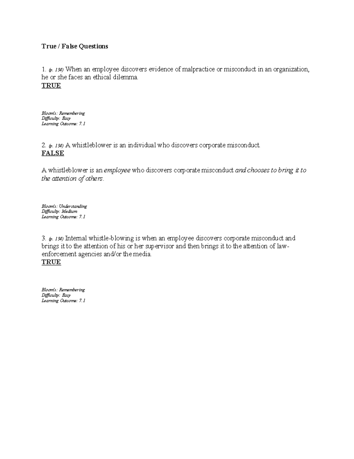 True/False Homework Recourse: Whistleblowing Insights (Course Code ...