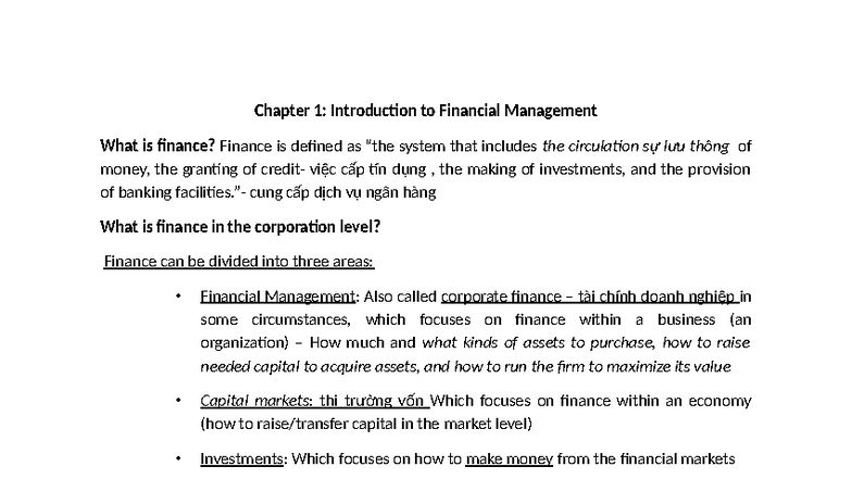 Chapter 1: Intro to Financial Management (FIN 101) - Studocu