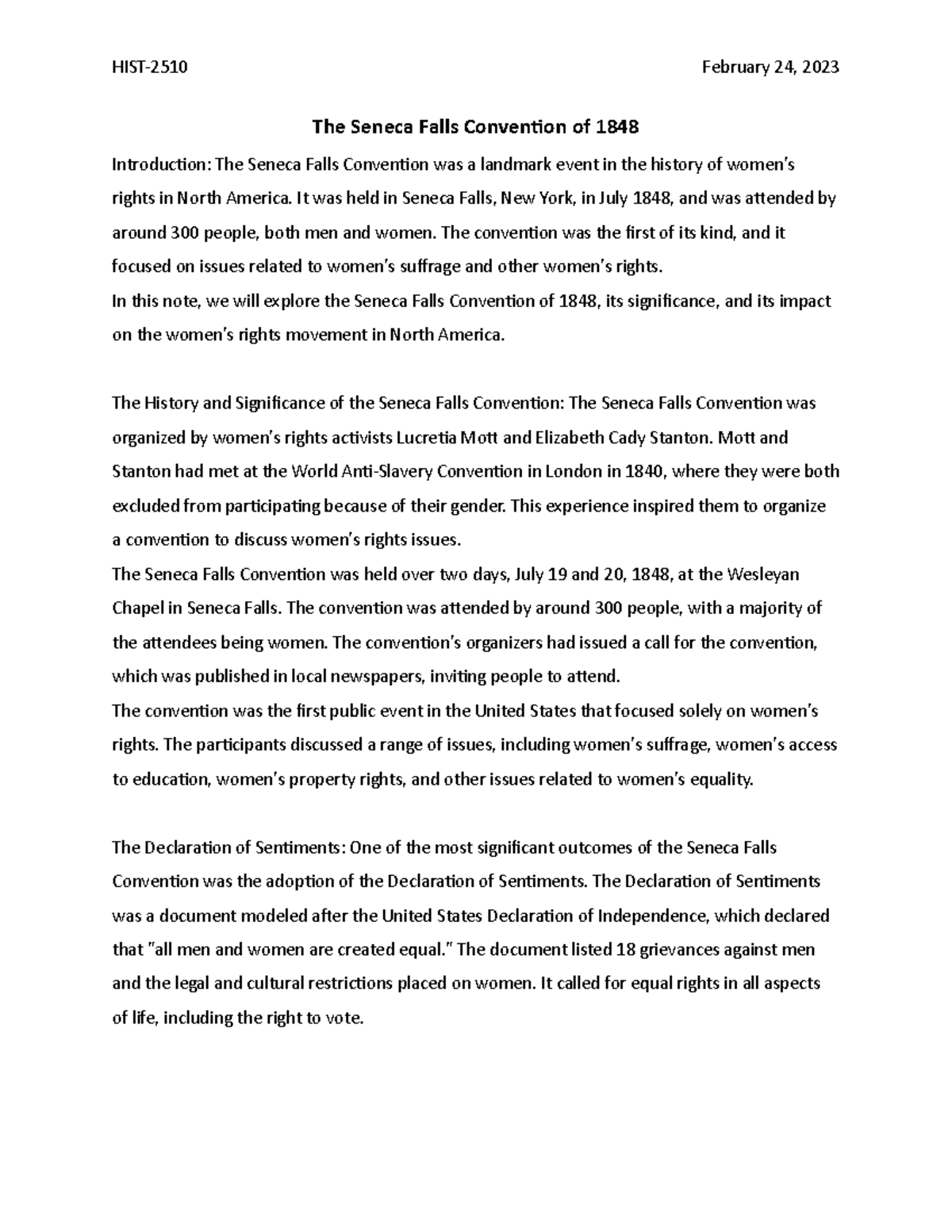 HIST-2510 The Impact and Legacy of the 1848 Seneca Falls Convention ...