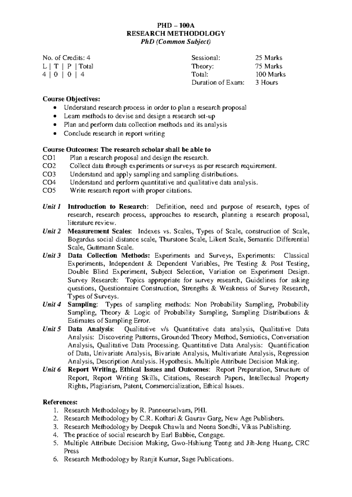 PHD 100A Research Methodology Syllabus and Course Overview - Studocu