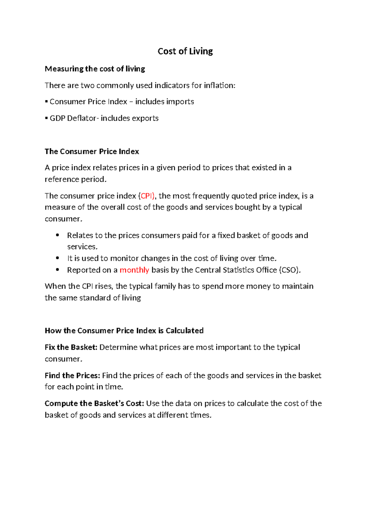 Cost of Living Analysis: Understanding CPI & Inflation Indicators - Studocu