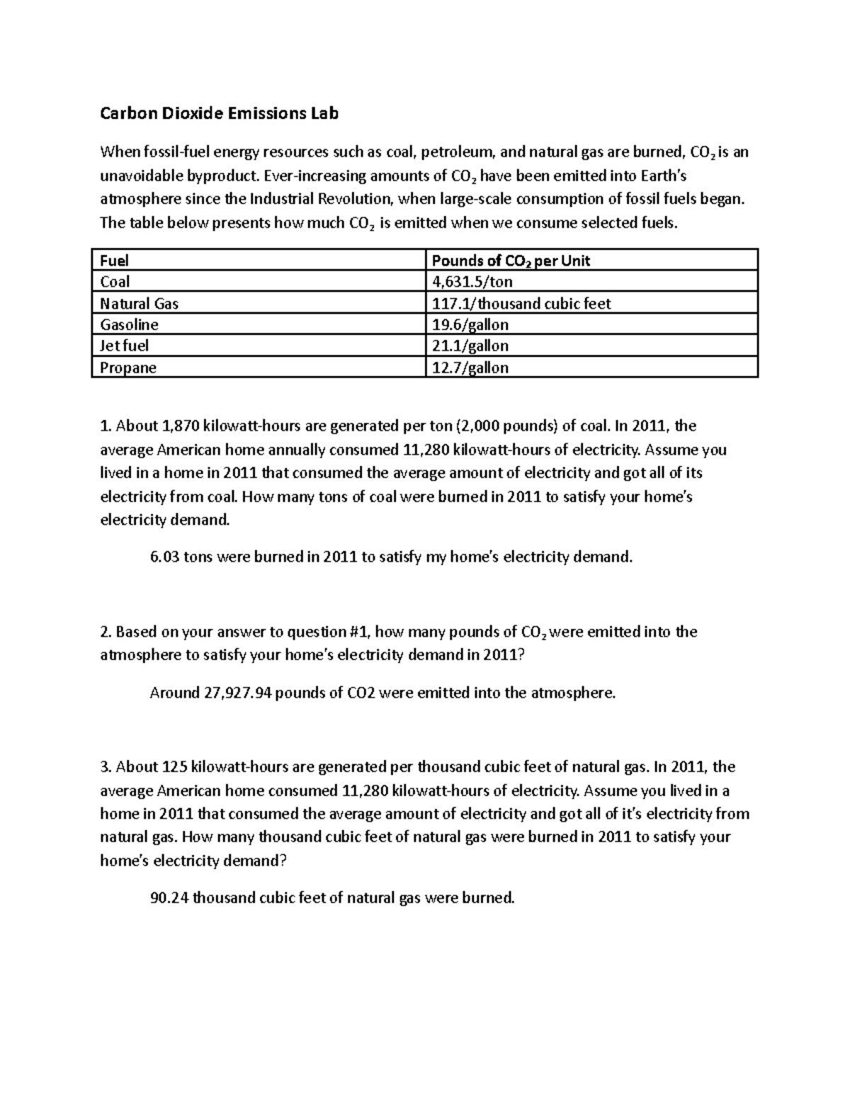 CO2 Emissions Lab Report: Analyzing Fossil Fuel Impact on Climate - Studocu