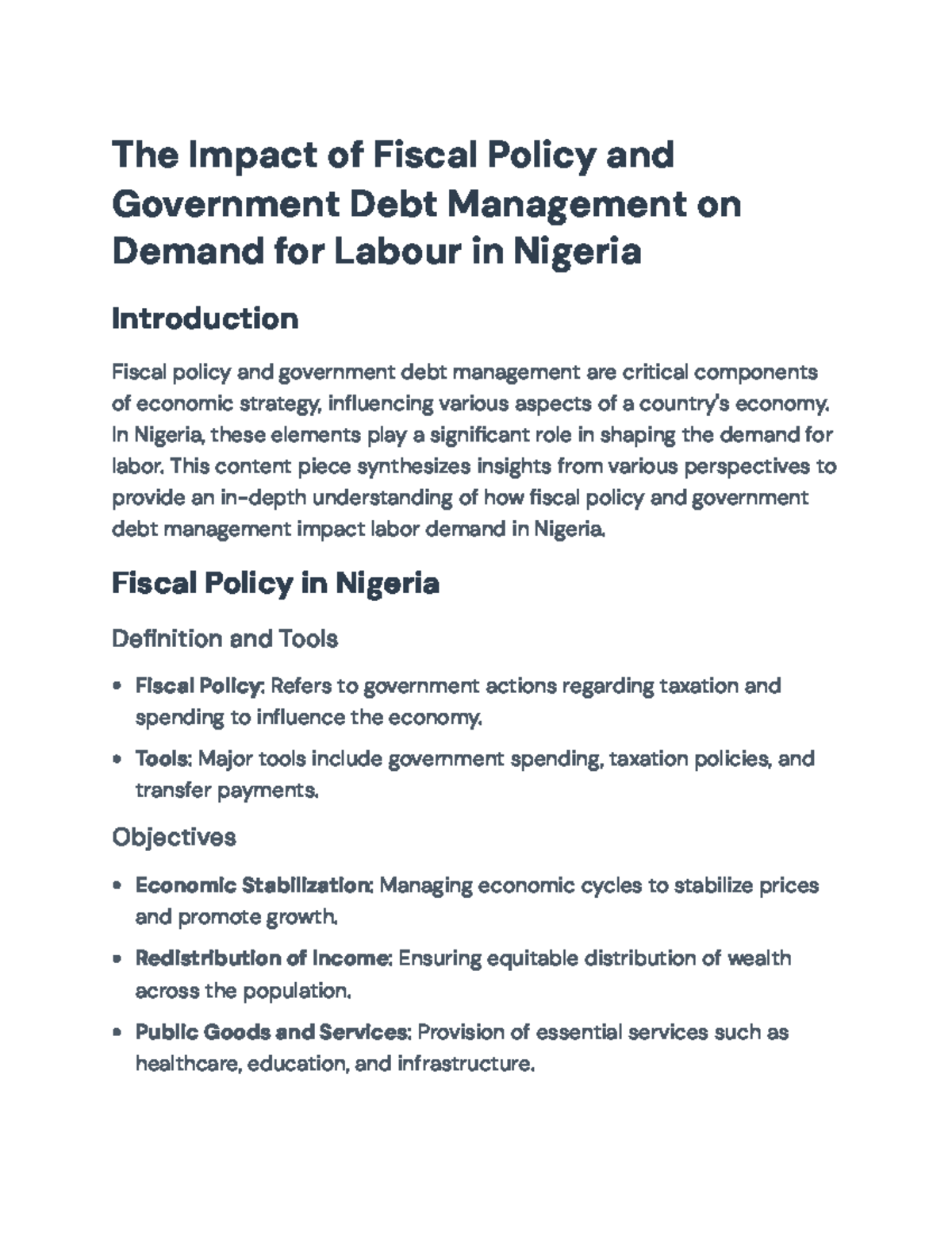 The Impact of Fiscal Policy and Debt Management on Labor Demand in ...