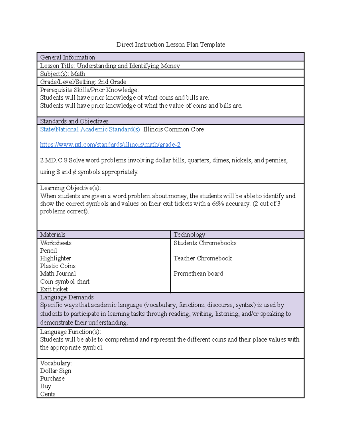 D171 Task 2 - passed on first try - Direct Instruction Lesson Plan ...