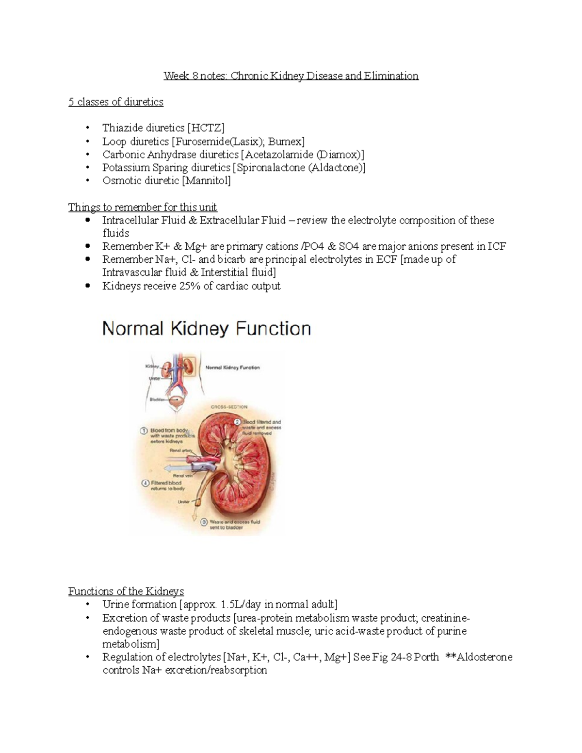 Week 8 Notes: Chronic Kidney Disease Focus and Diuretics Overview - Studocu