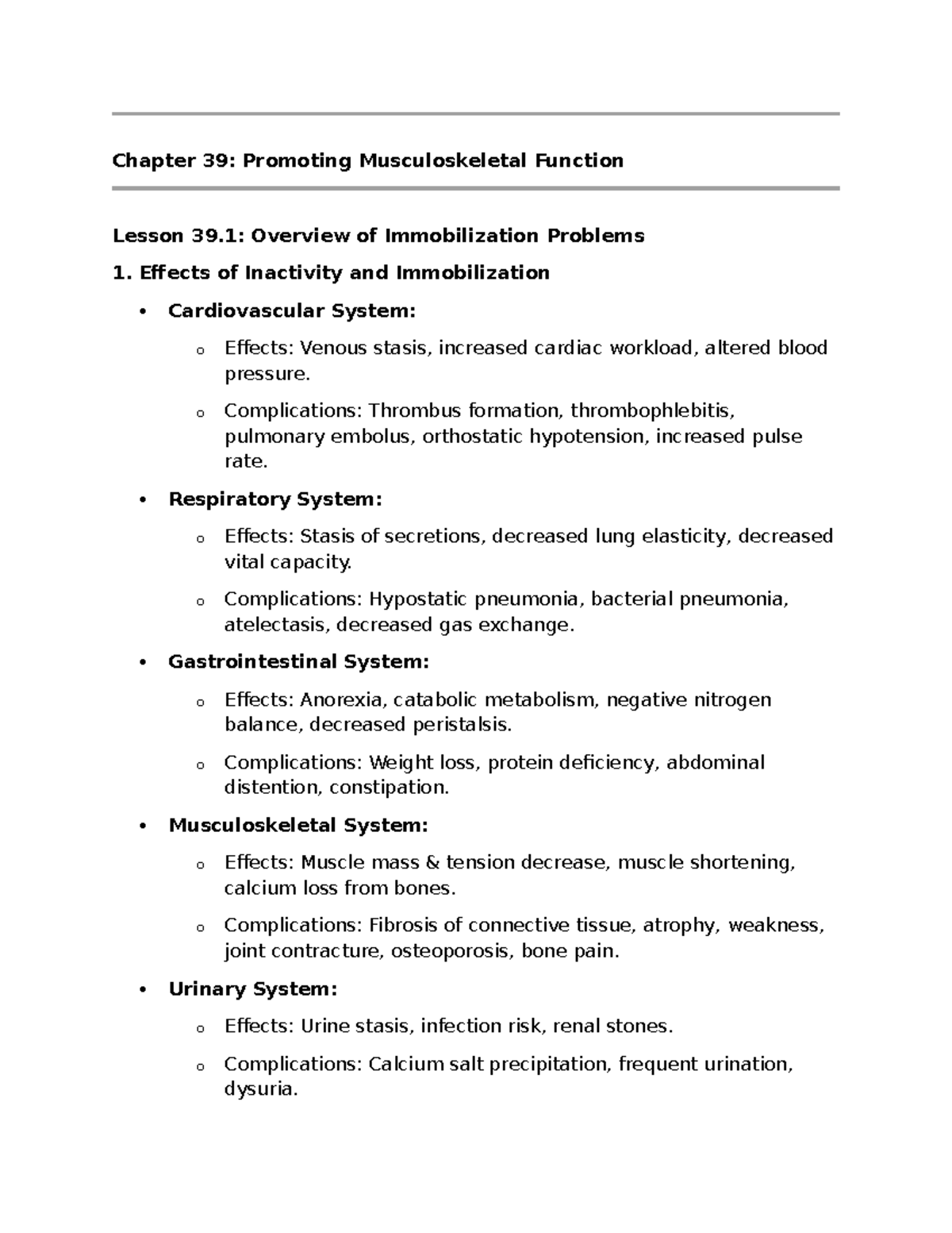 Ch 39: Overview of Immobilization Problems in Med-Surg - Studocu