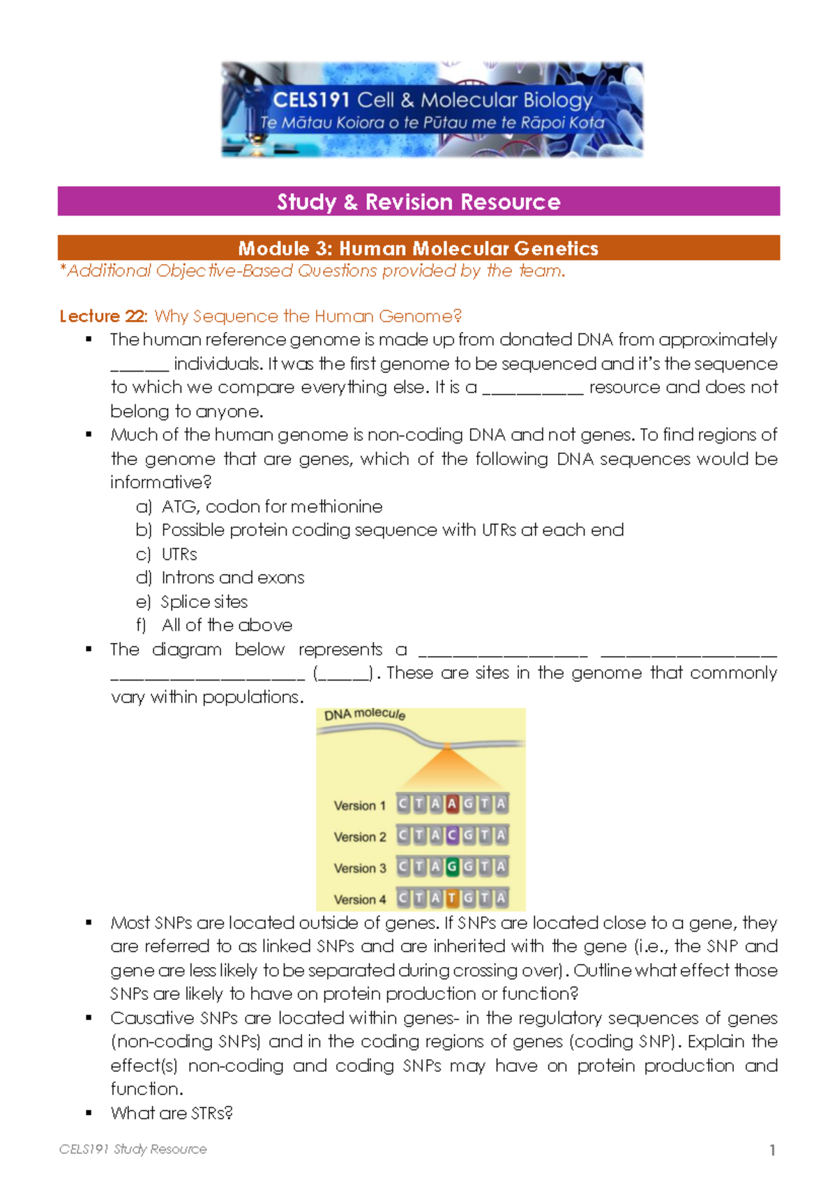 CELS191 Lecture 22: Human Molecular Genetics & Genome Sequencing ...