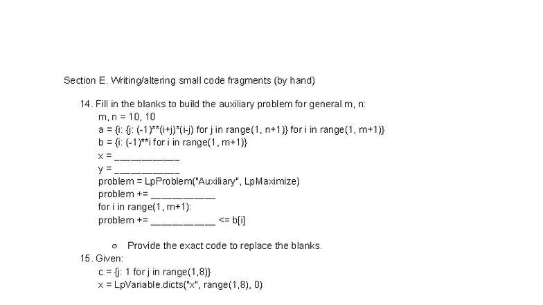 Math 10 HW3 - Auxiliary Problem Code Fragments and Constraints - Studocu