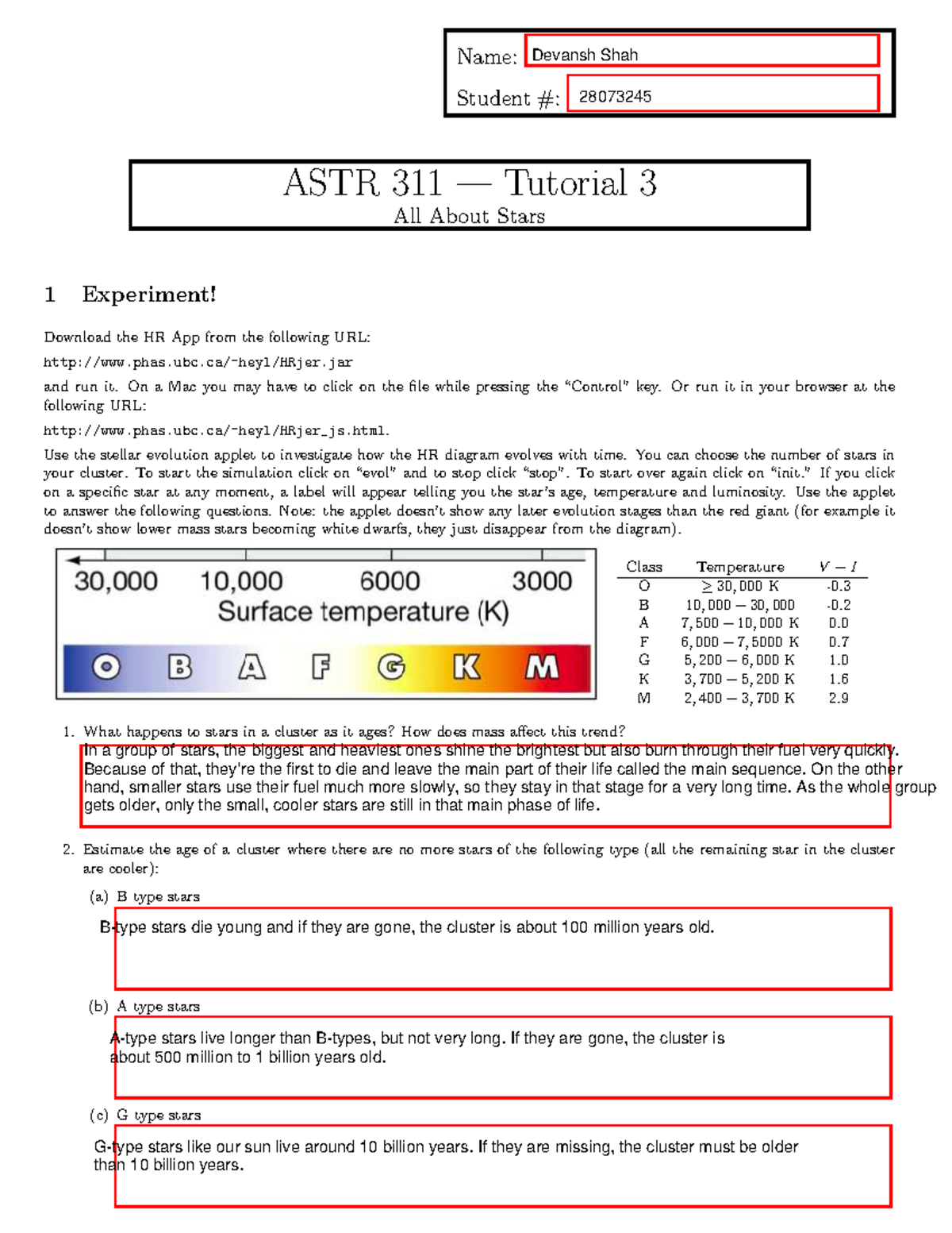 ASTR 311 Tutorial 3: Exploring Stellar Evolution and HR Diagrams - Studocu