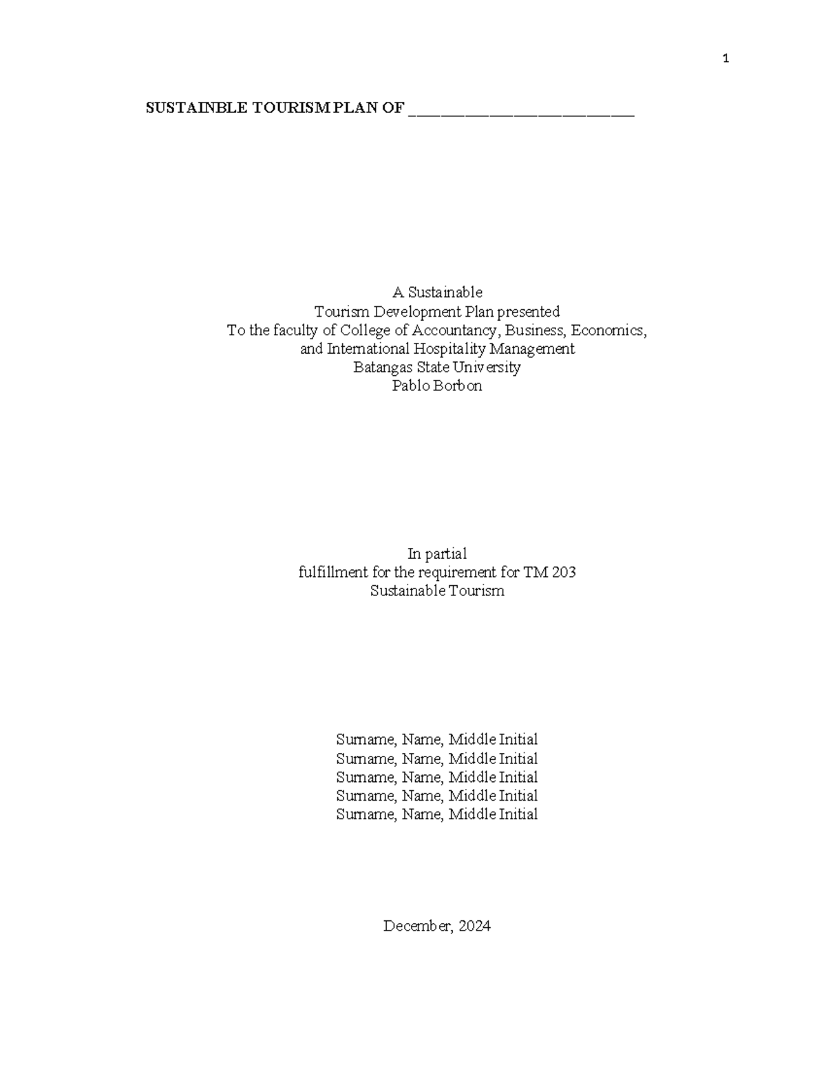 TM 203 Sustainable Tourism Development Plan: A Comprehensive Overview ...