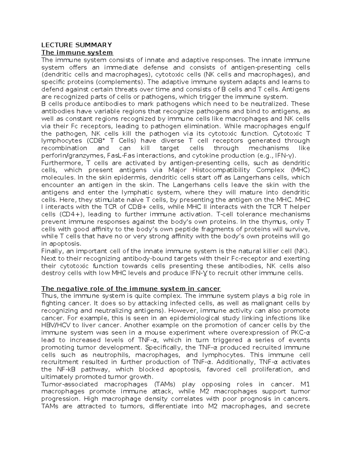 Immunology 101: Group 7 Final Lecture Summary on Immune Function ...