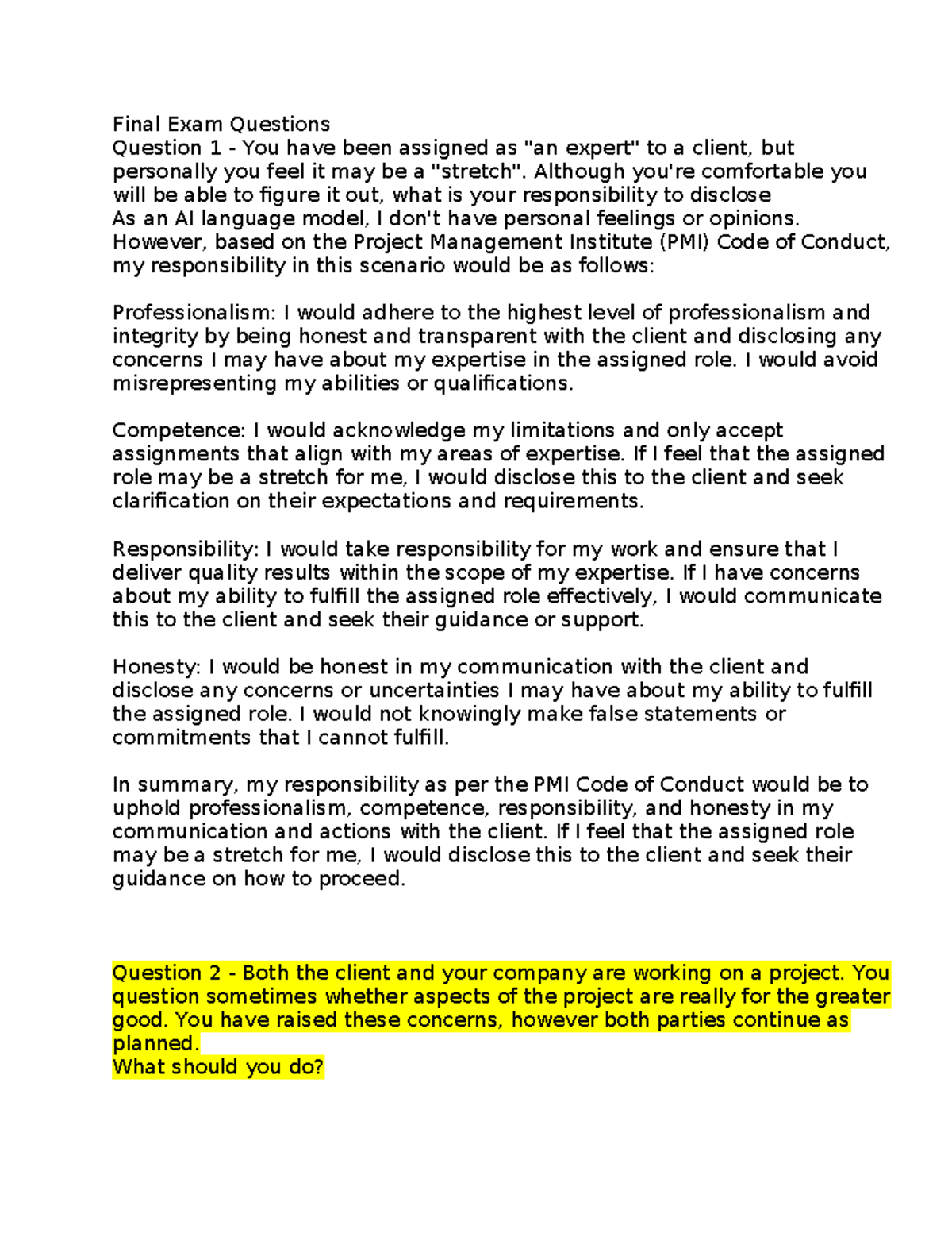 Final Exam Questions - N/A - Final Exam Questions Question 1 - You have ...