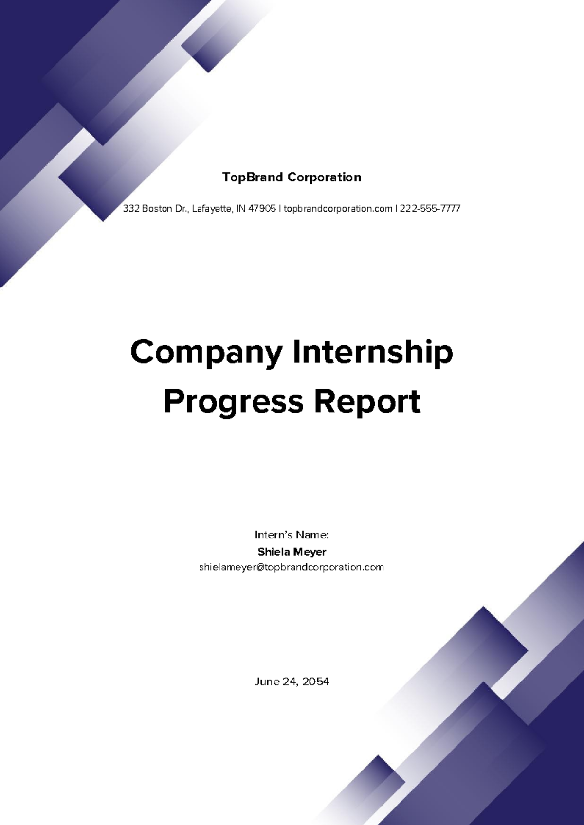 Company Internship Progress Report Template - TopBrand Corporation 332 ...